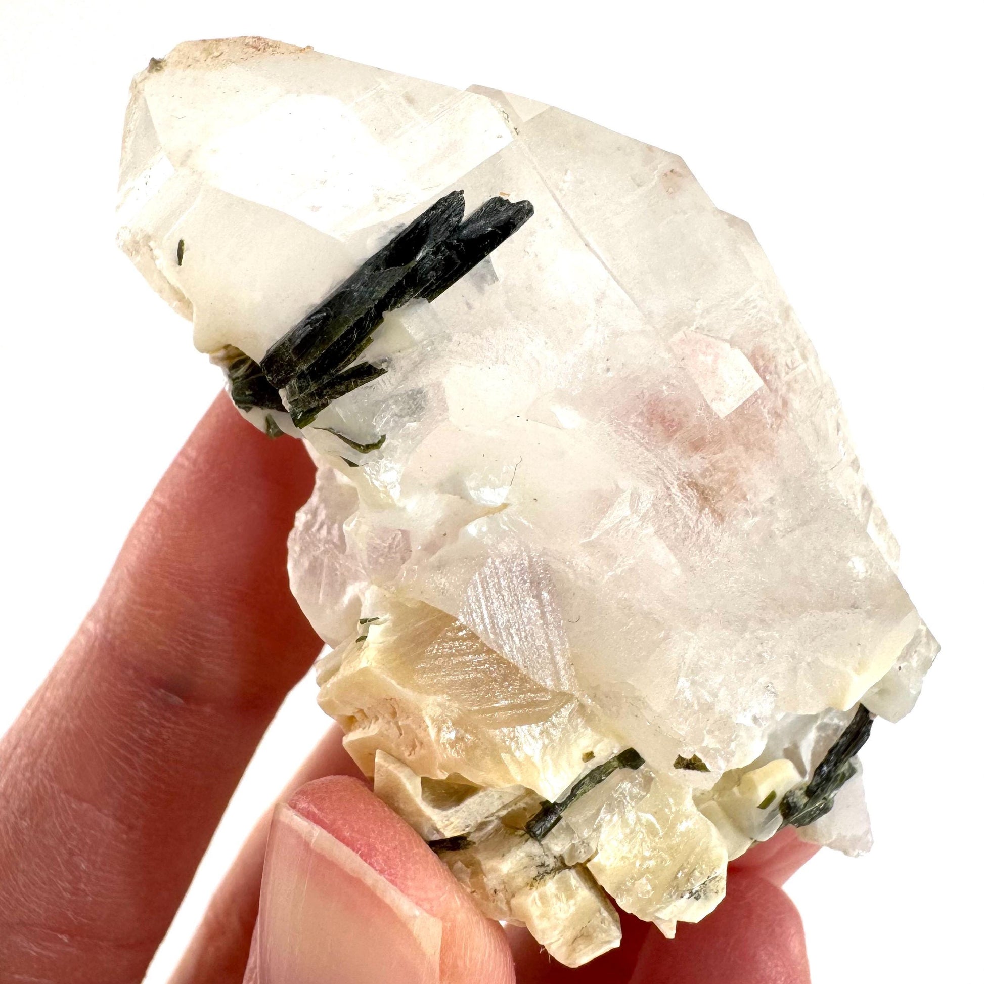 Bone Quartz with Epidote | natural quartz crystal, mineral specimen from Pakistan