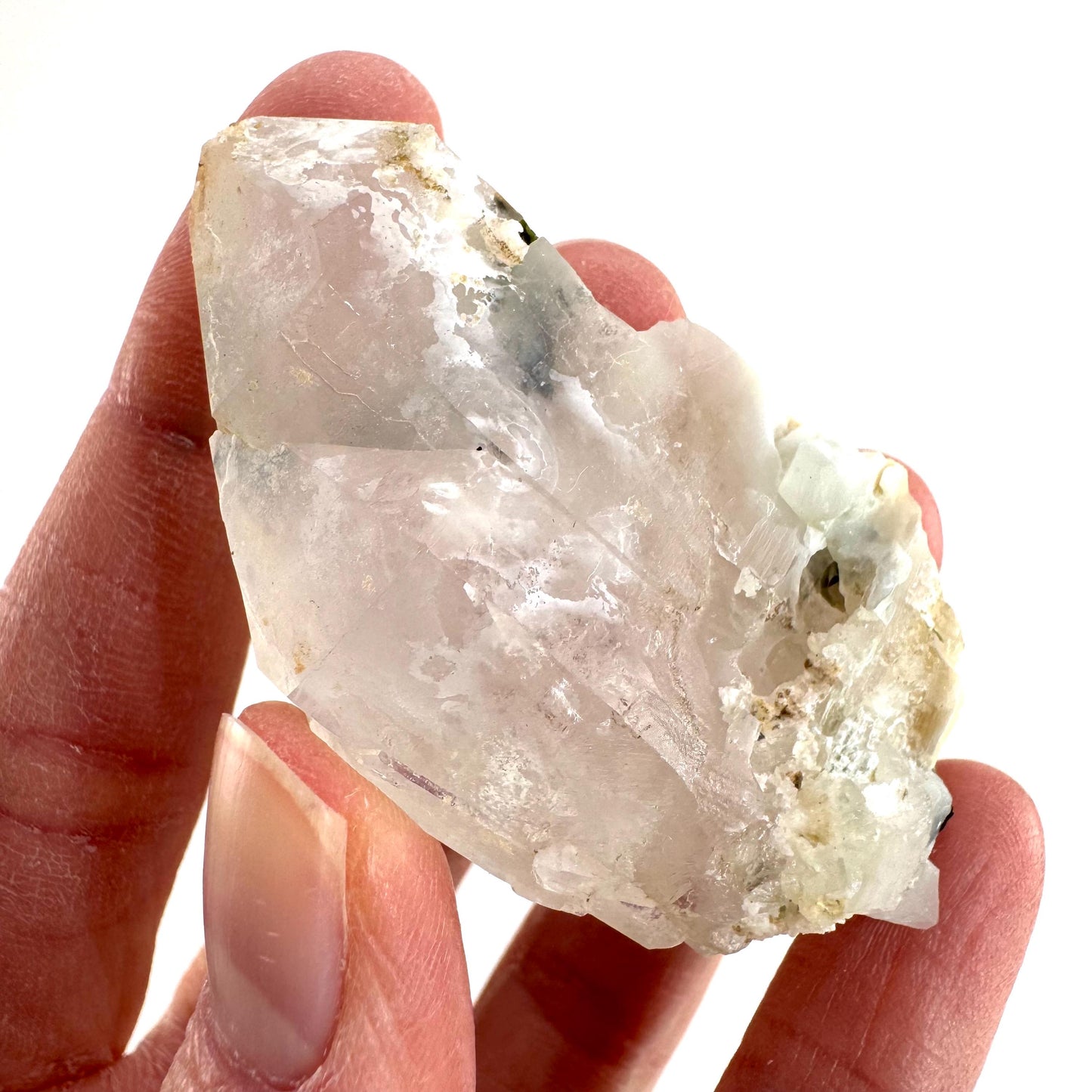 Bone Quartz with Epidote | natural quartz crystal, mineral specimen from Pakistan