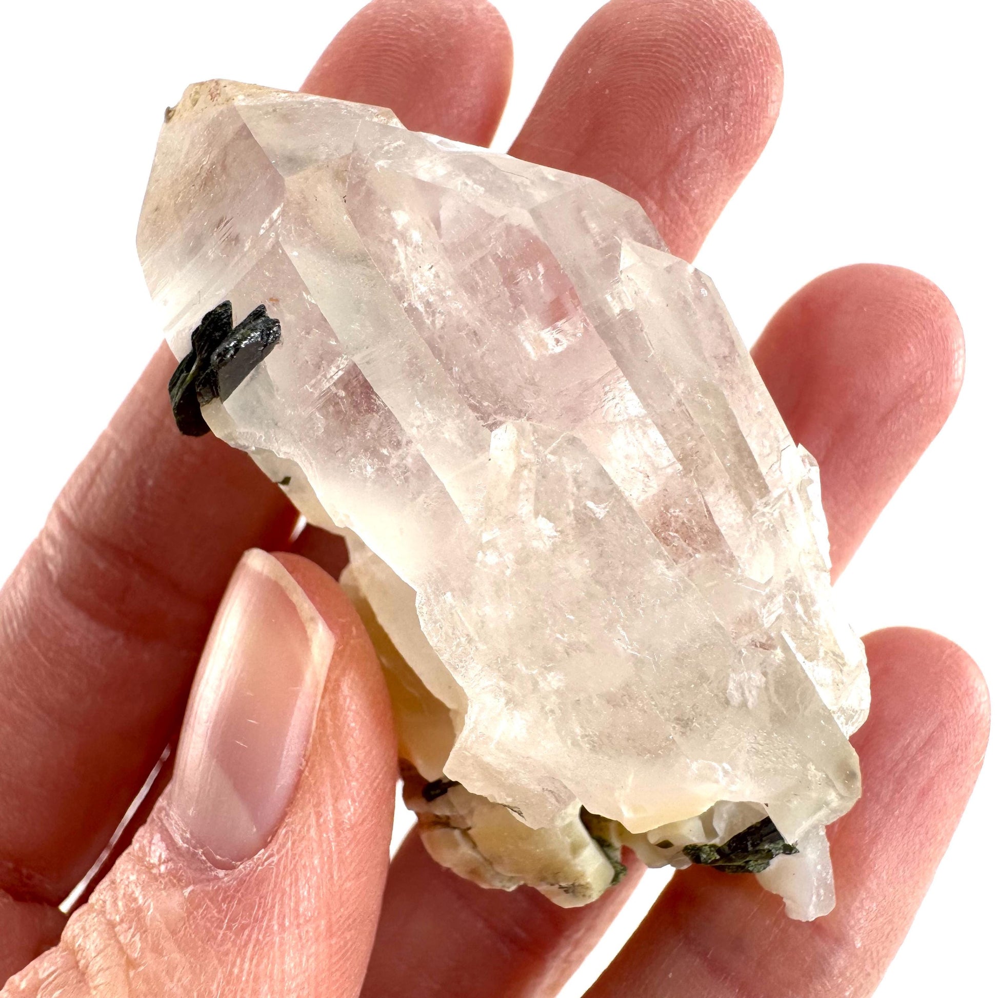 Bone Quartz with Epidote | natural quartz crystal, mineral specimen from Pakistan