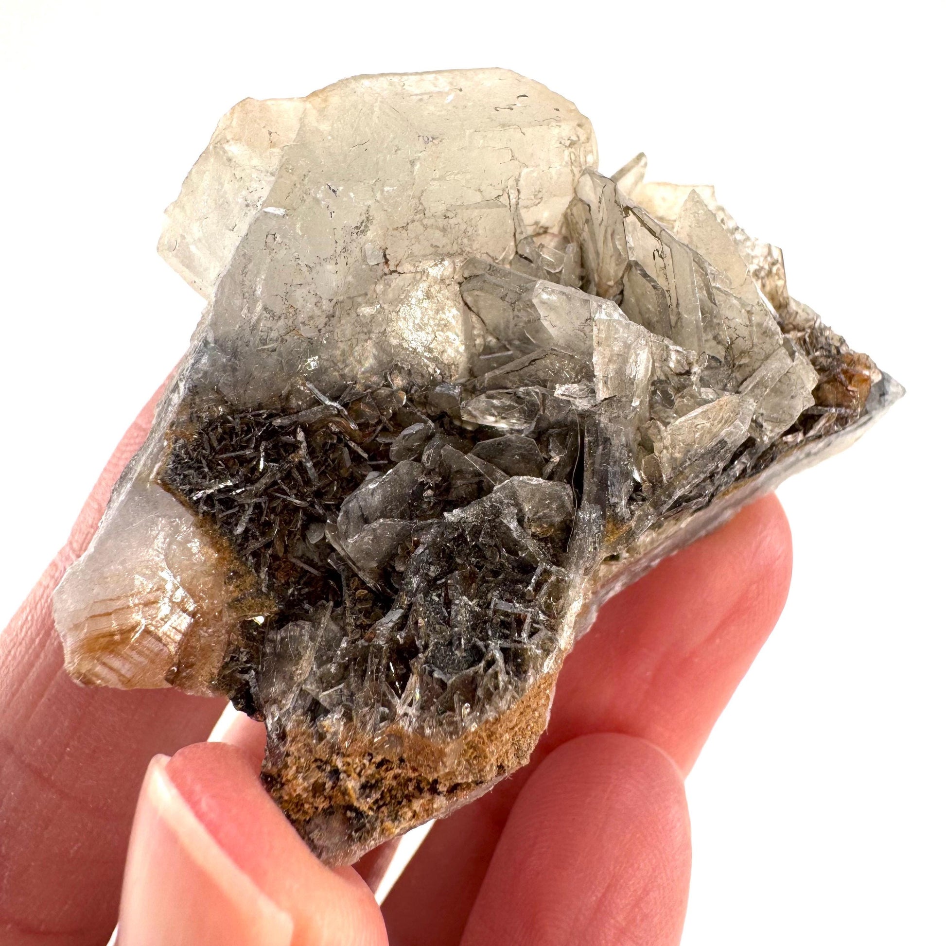 Barite with Stibnite | Crystal cluster, baryte mineral specimen from DR Congo