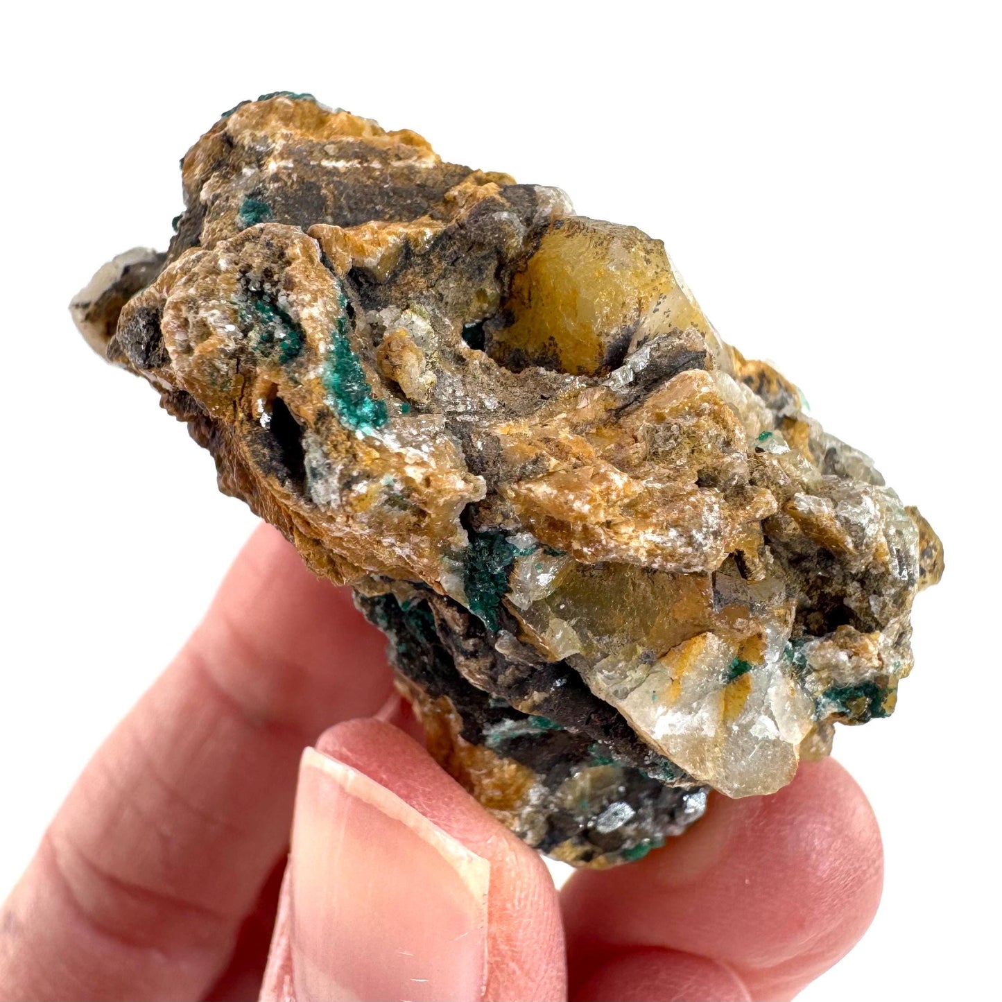 Barite with Malachite | Crystal cluster, baryte mineral specimen from DR Congo