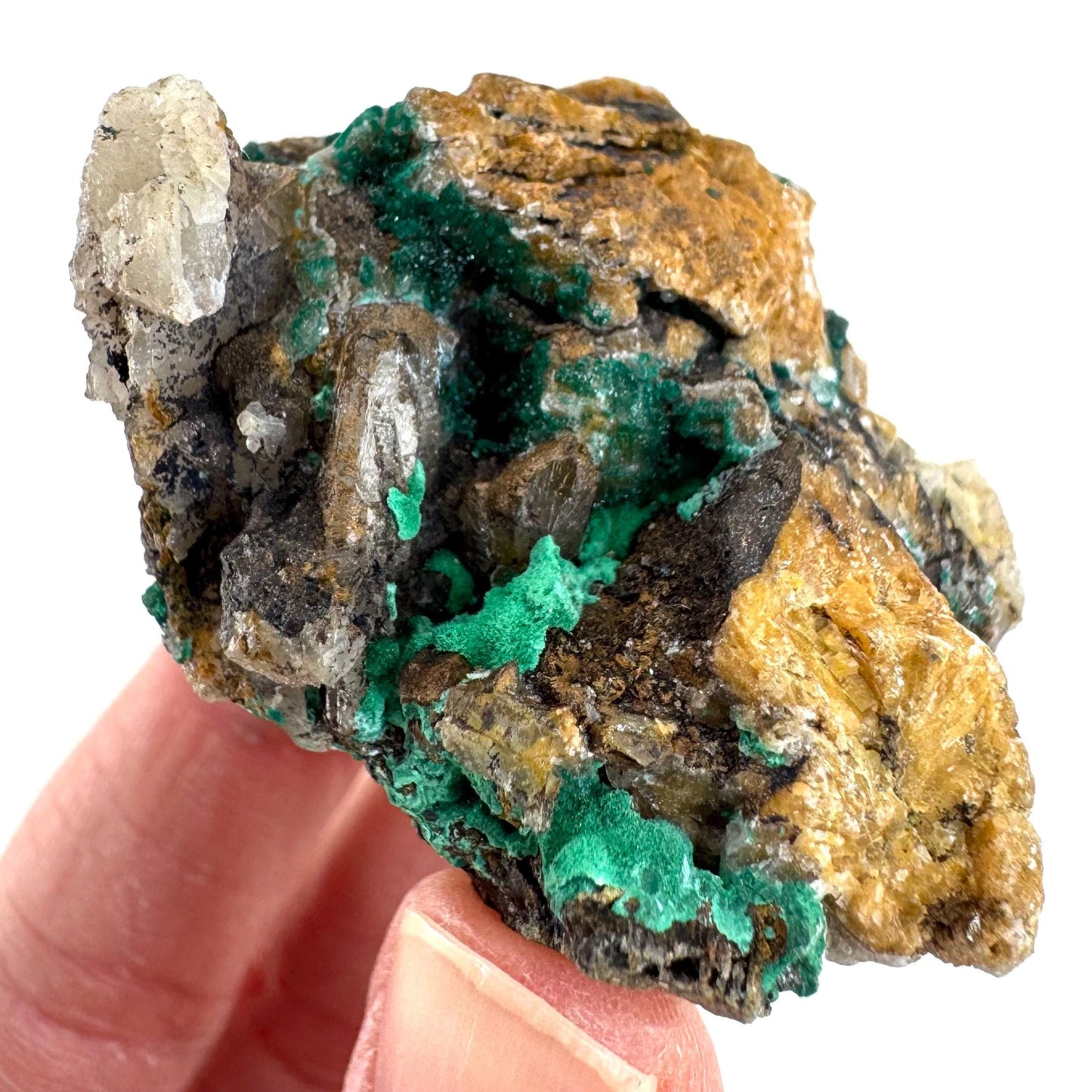 Barite with Malachite | Crystal cluster, baryte mineral specimen from DR Congo