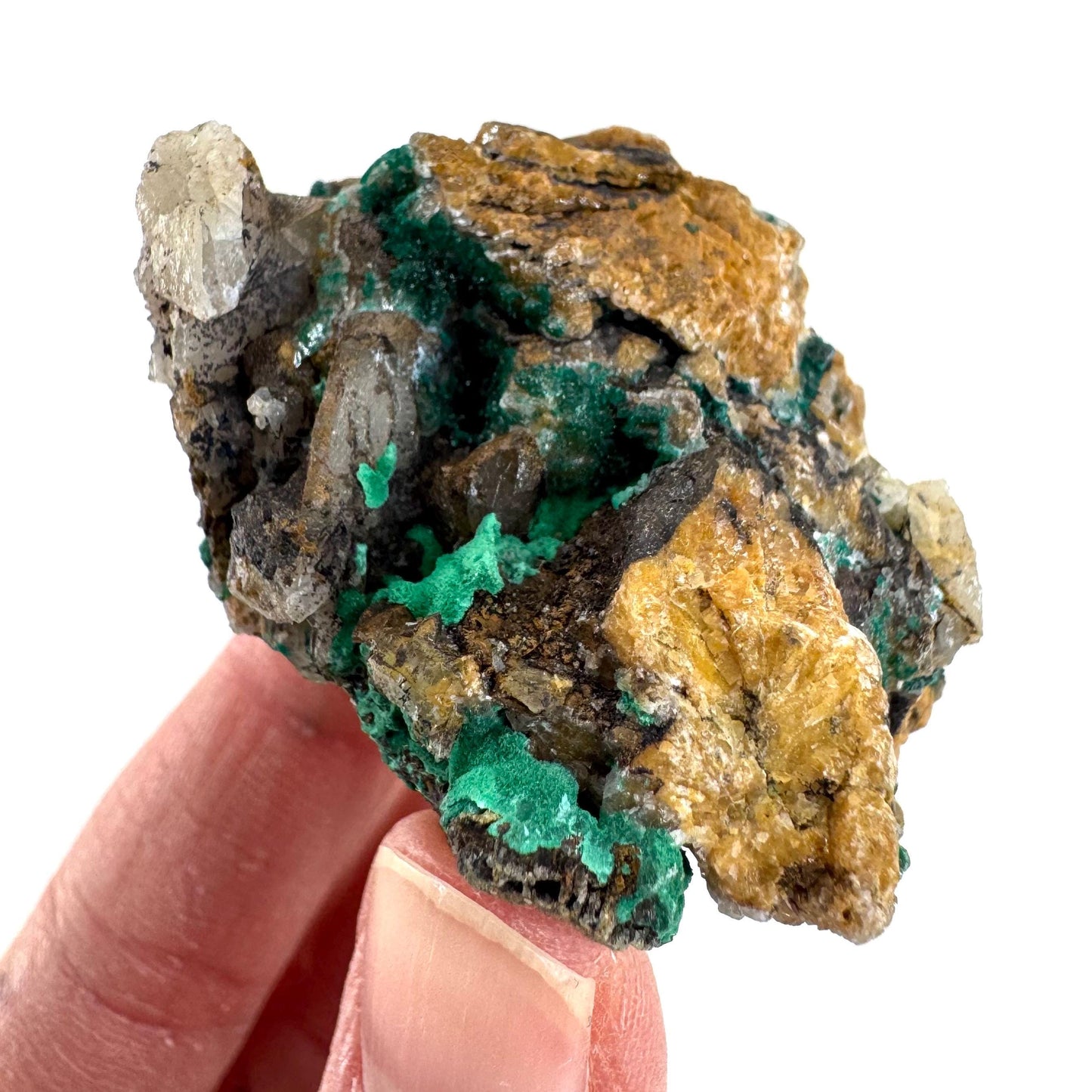 Barite with Malachite | Crystal cluster, baryte mineral specimen from DR Congo