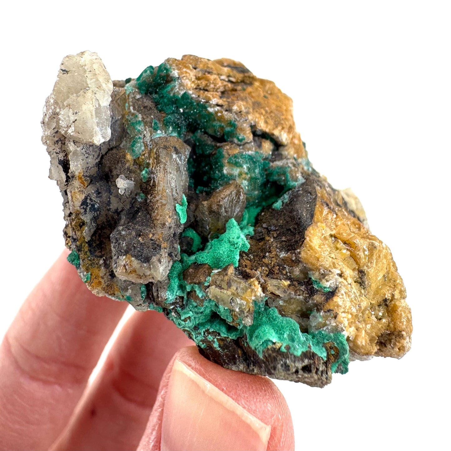 Barite with Malachite | Crystal cluster, baryte mineral specimen from DR Congo