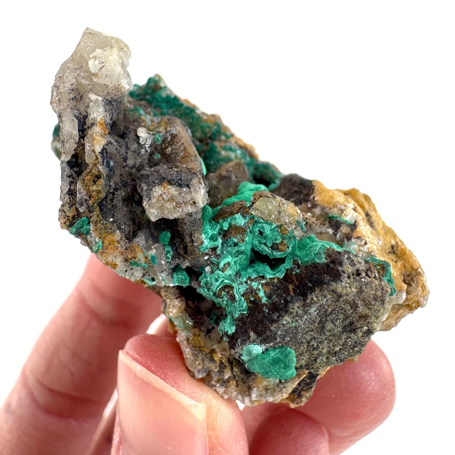 Barite with Malachite | Crystal cluster, baryte mineral specimen from DR Congo