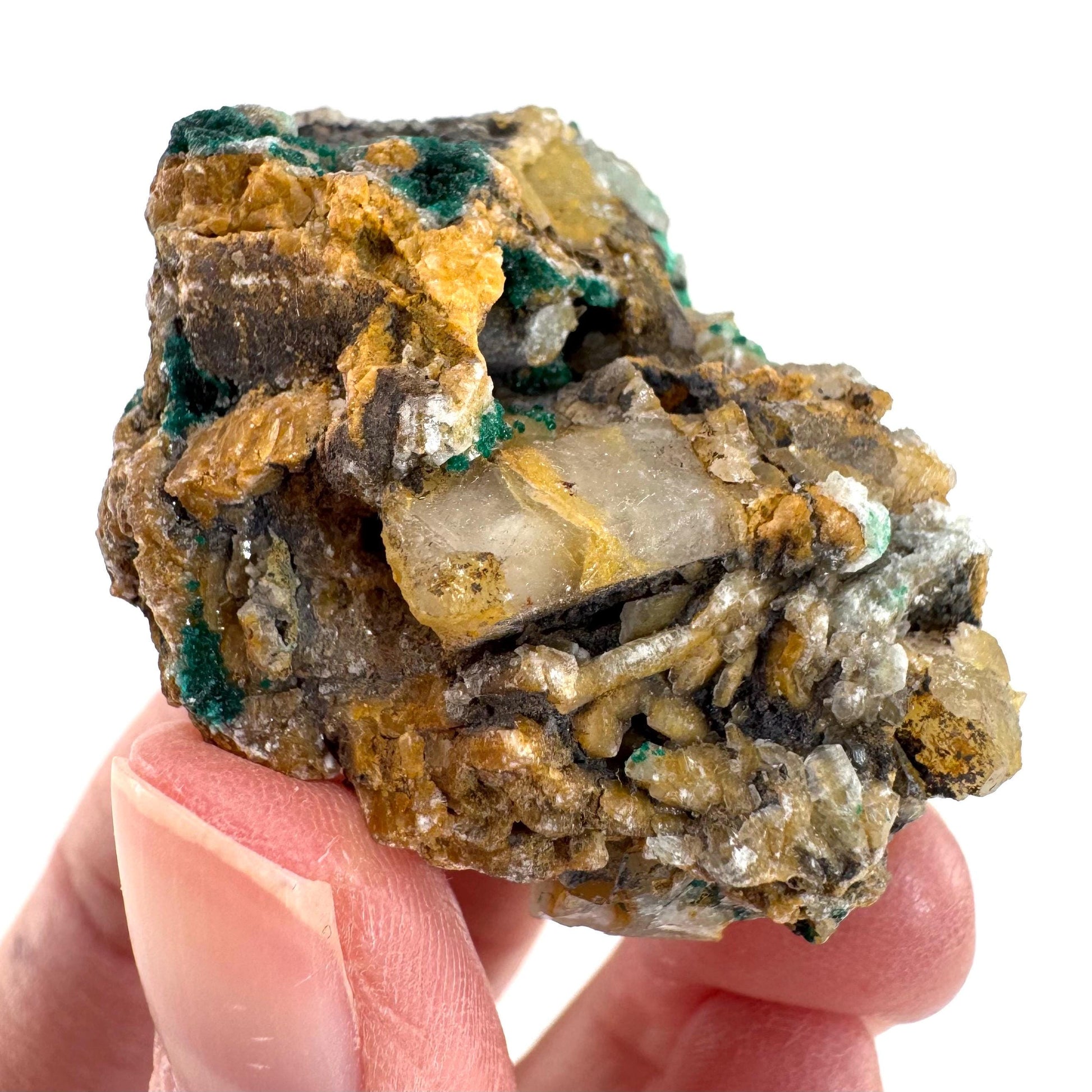 Barite with Malachite | Crystal cluster, baryte mineral specimen from DR Congo
