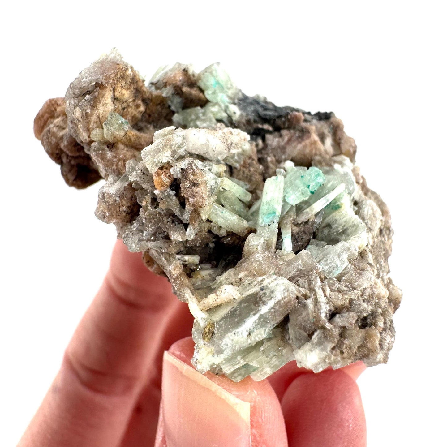 Cuprian Barite with Malachite & Stibnite | Crystal cluster, baryte mineral specimen from DR Congo