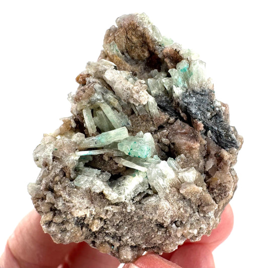 Cuprian Barite with Malachite & Stibnite | Crystal cluster, baryte mineral specimen from DR Congo