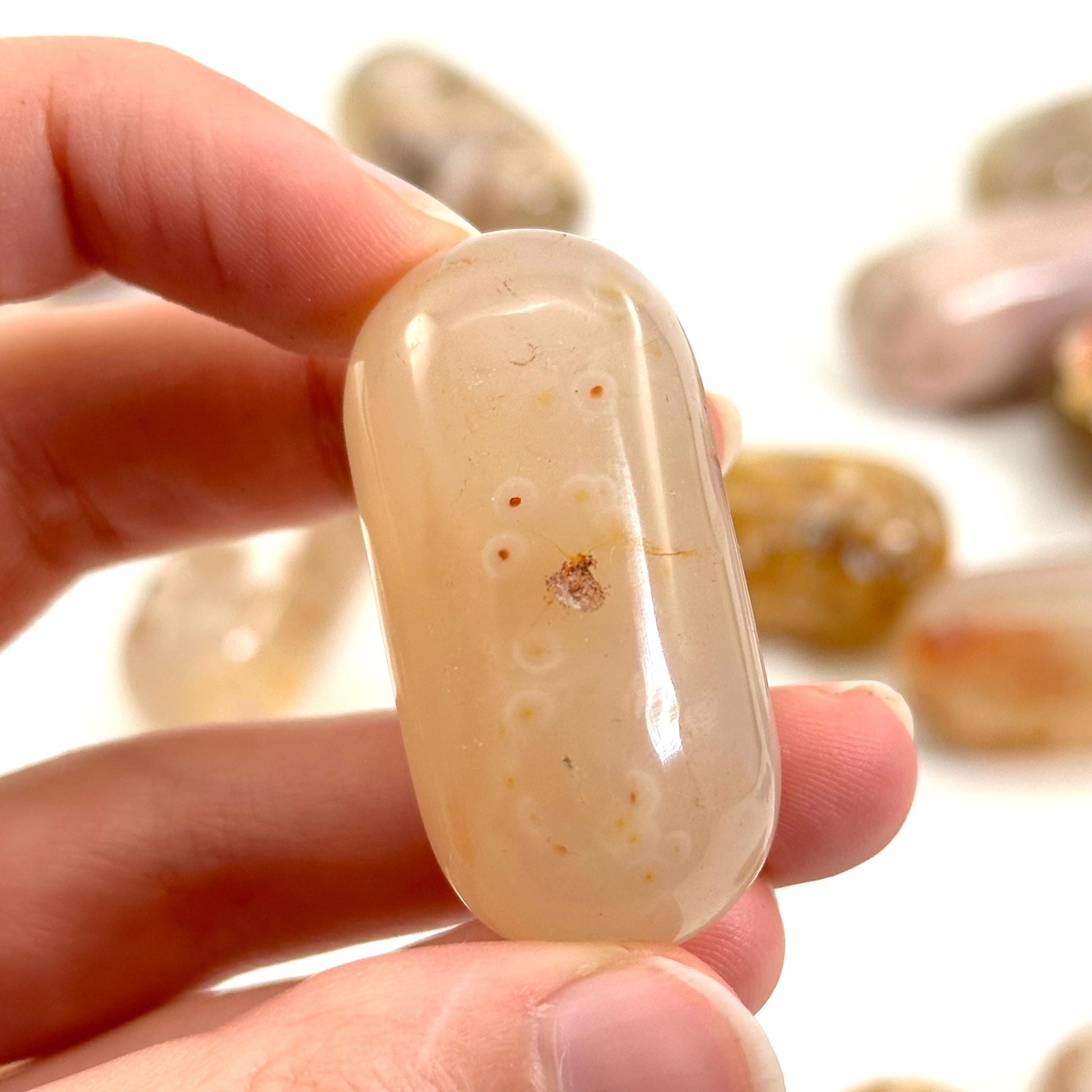 Flower Agate Worry Stone | Polished Tumbled Crystal Lingam (Heart & Root Chakra)