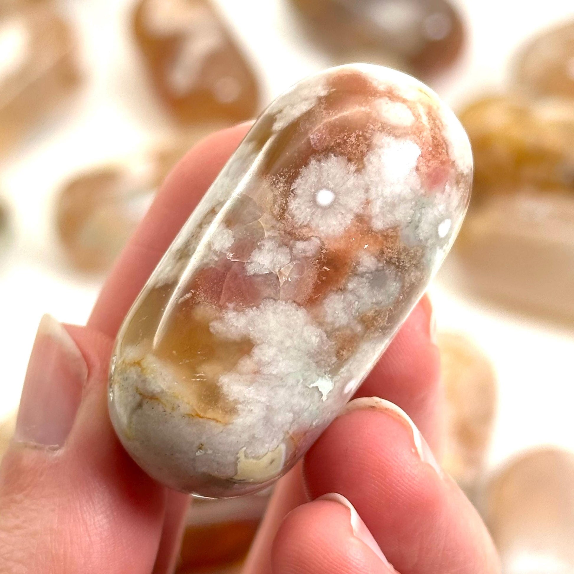 Flower Agate Worry Stone | Polished Tumbled Crystal Lingam (Heart & Root Chakra)