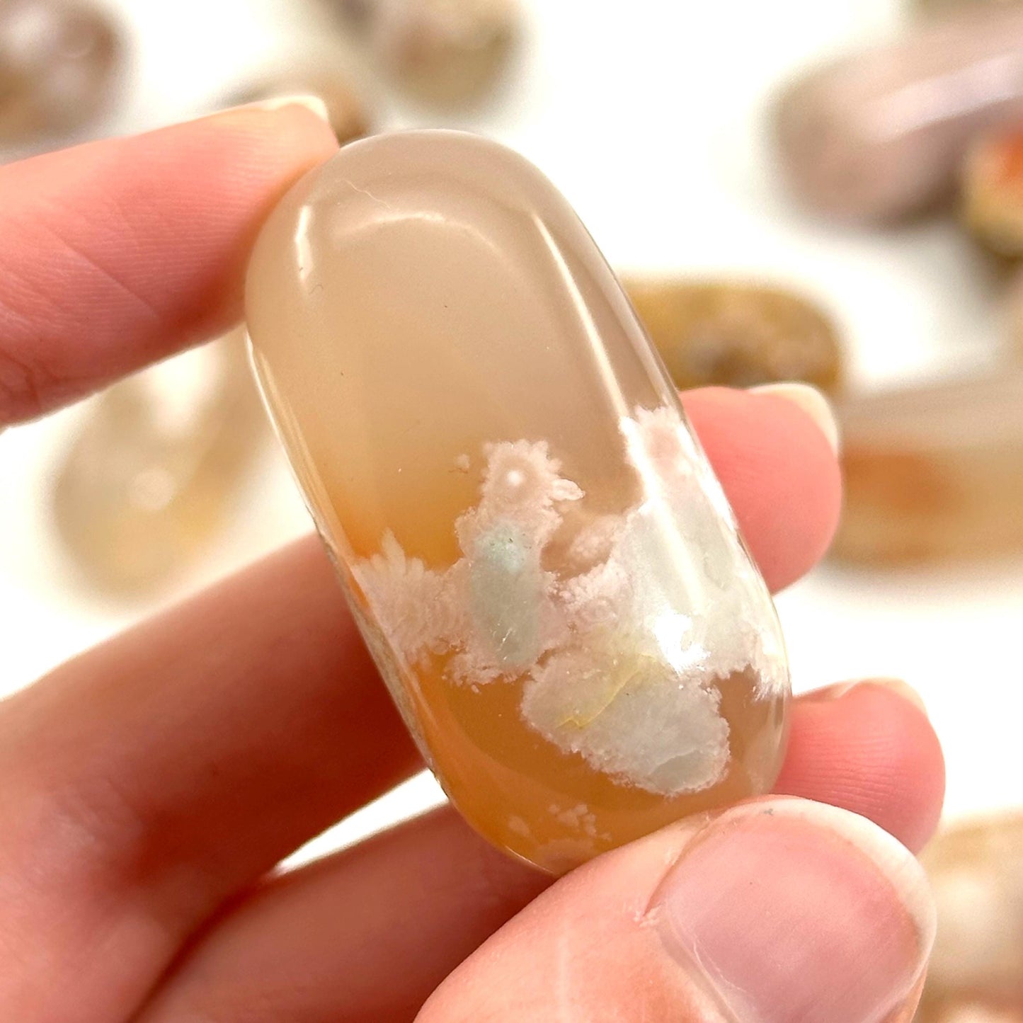 Flower Agate Worry Stone | Polished Tumbled Crystal Lingam (Heart & Root Chakra)