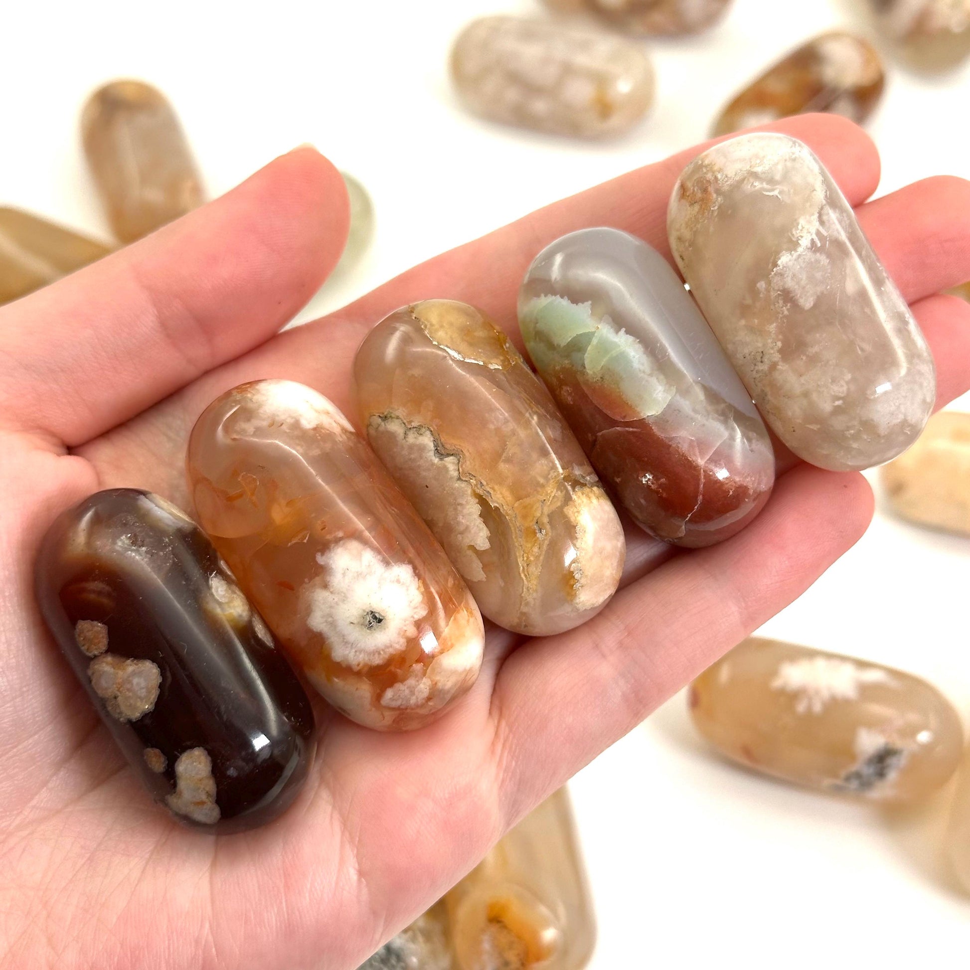Flower Agate Worry Stone | Polished Tumbled Crystal Lingam (Heart & Root Chakra)