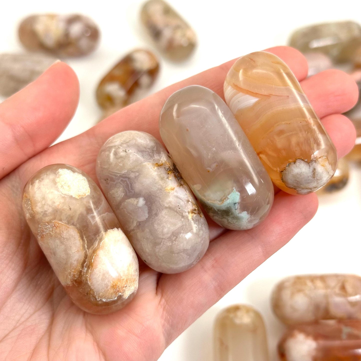Flower Agate Worry Stone | Polished Tumbled Crystal Lingam (Heart & Root Chakra)