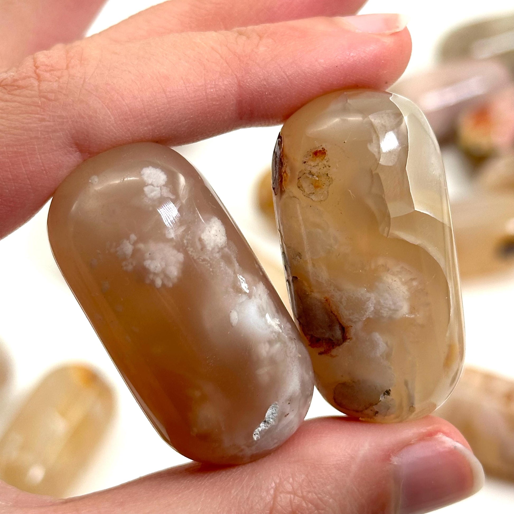 Flower Agate Worry Stone | Polished Tumbled Crystal Lingam (Heart & Root Chakra)