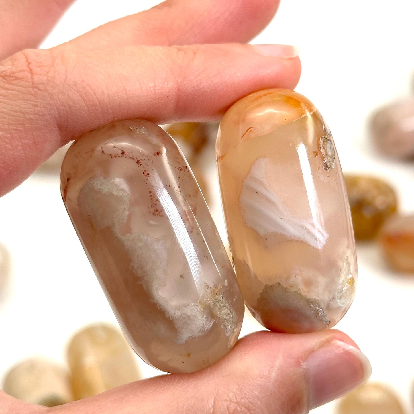 Flower Agate Worry Stone | Polished Tumbled Crystal Lingam (Heart & Root Chakra)