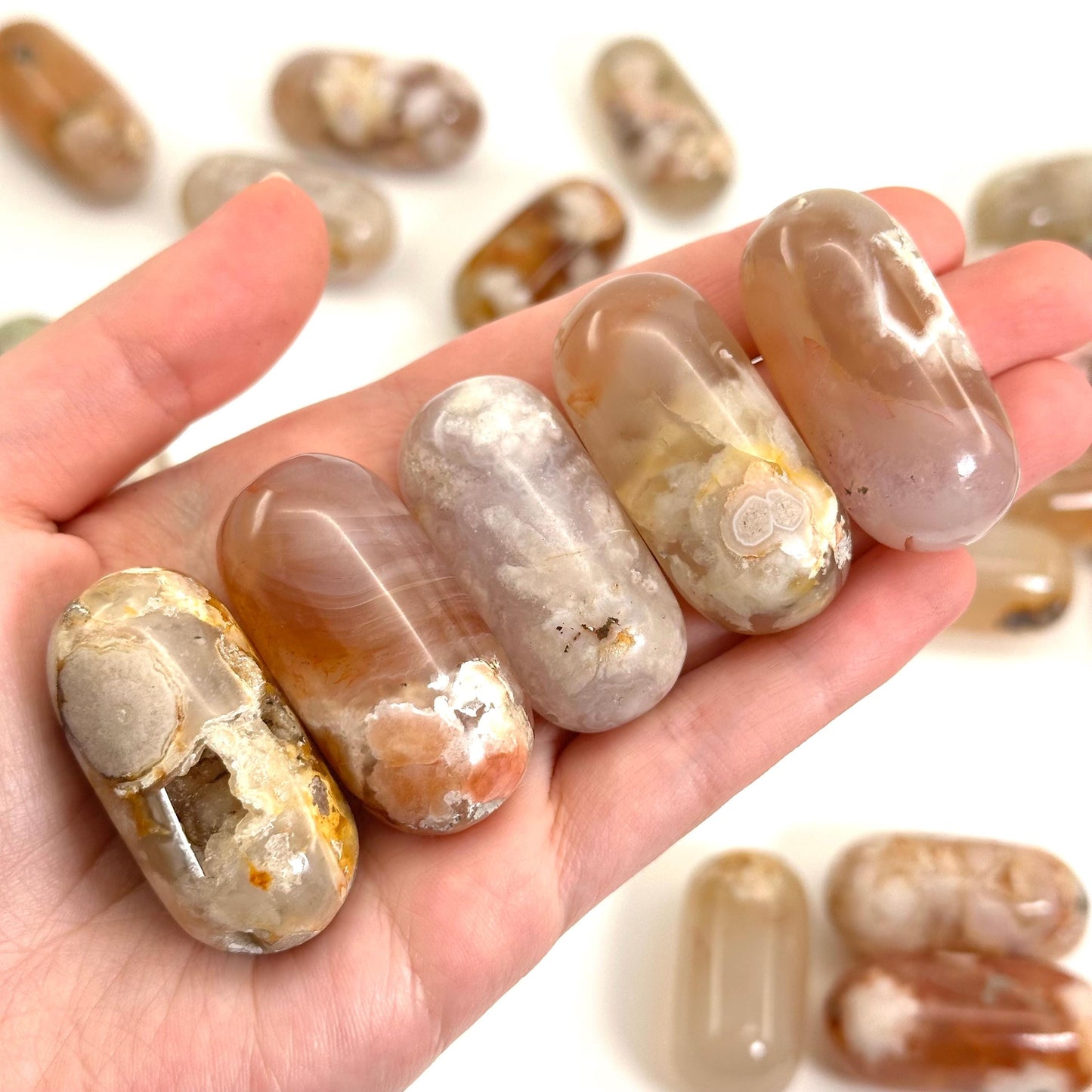 Flower Agate Worry Stone | Polished Tumbled Crystal Lingam (Heart & Root Chakra)