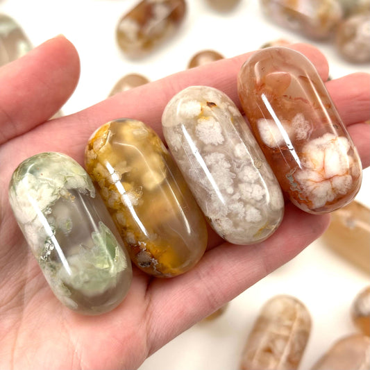 Flower Agate Worry Stone | Polished Tumbled Crystal Lingam (Heart & Root Chakra)