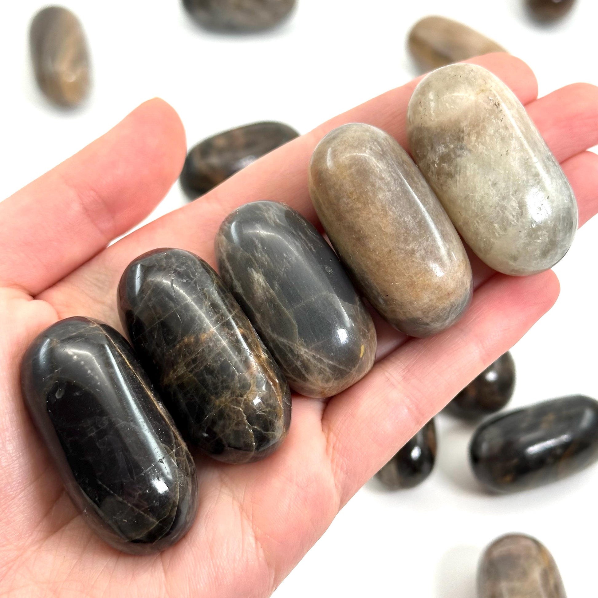 Grey Moonstone Worry Stone | Polished Crystal Lingam (Root Chakra)