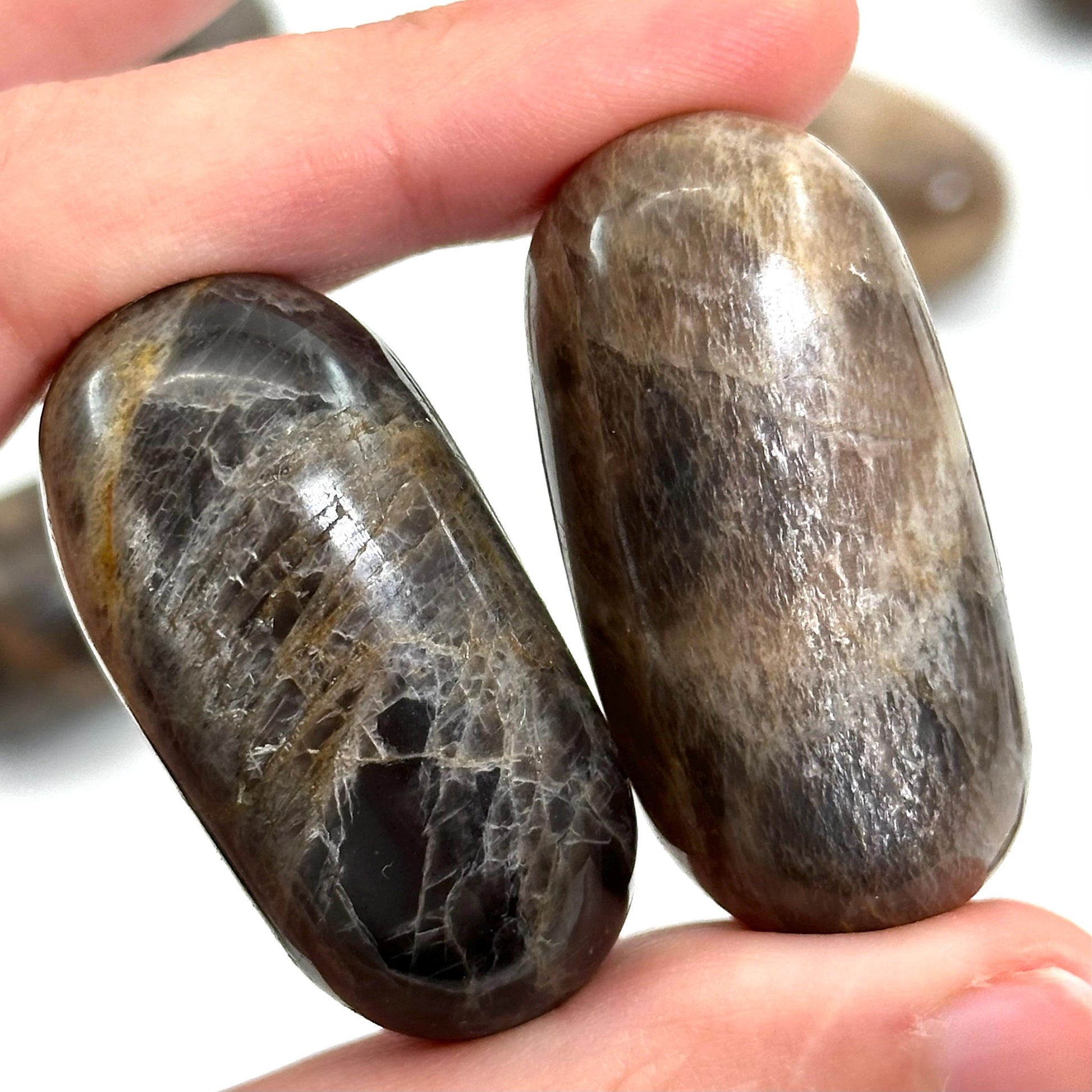 Grey Moonstone Worry Stone | Polished Crystal Lingam (Root Chakra)