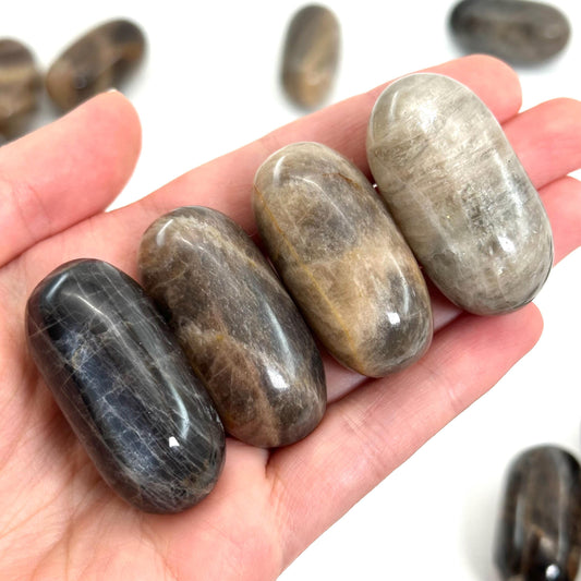 Grey Moonstone Worry Stone | Polished Crystal Lingam (Root Chakra)