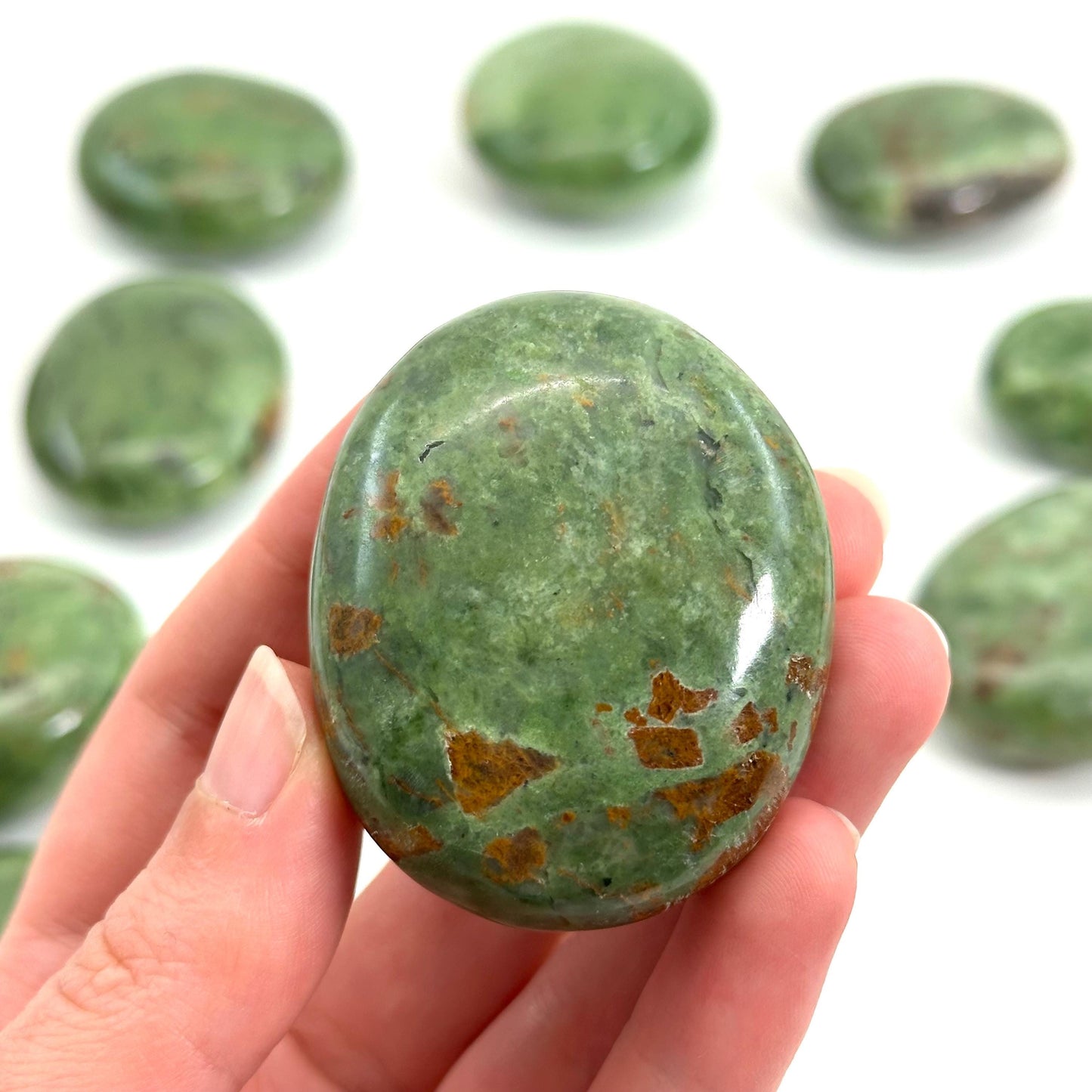 Chrysoprase Palm Stone | Polished Green Crystal Worry Stone (Heart Chakra)