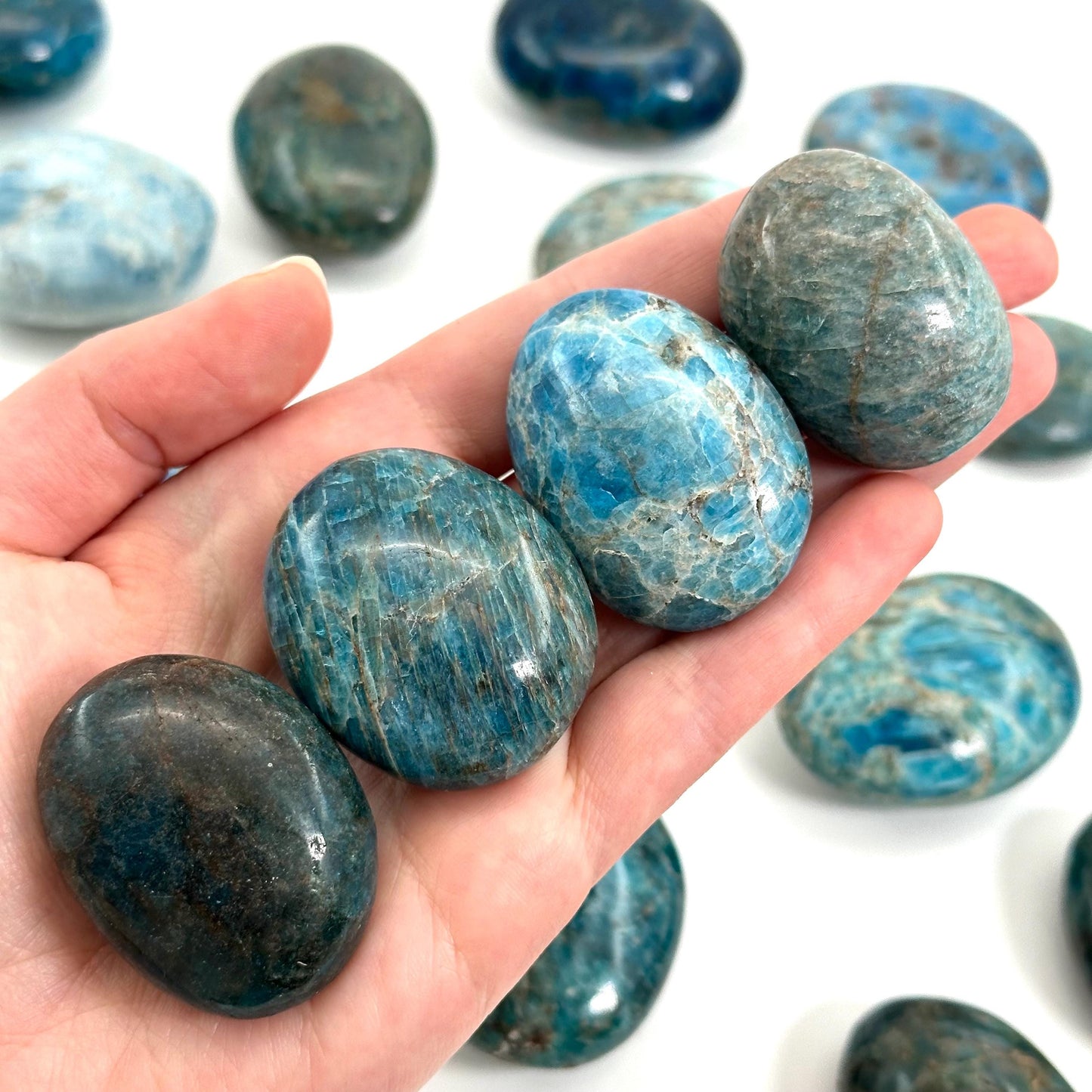Blue Apatite Palm Stone | Polished Crystal Worry Stone (Throat Chakra)