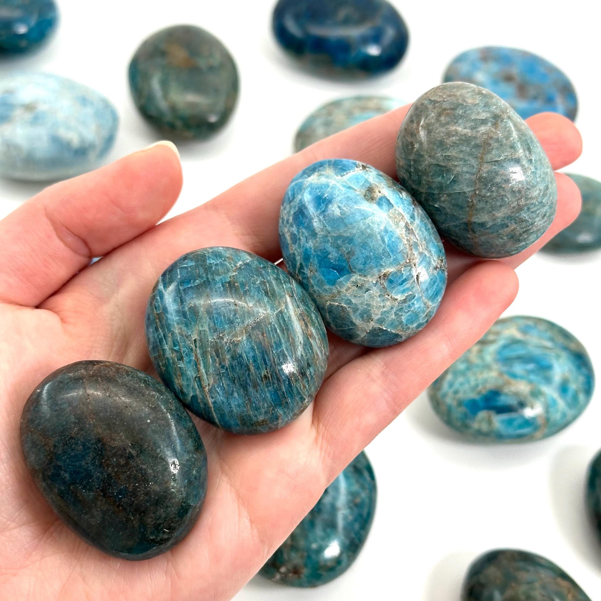 Blue Apatite Palm Stone | Polished Crystal Worry Stone (Throat Chakra)