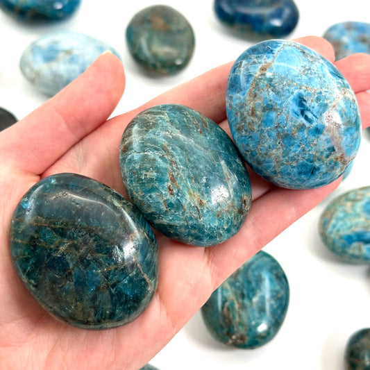 Blue Apatite Palm Stone | Polished Crystal Worry Stone (Throat Chakra)