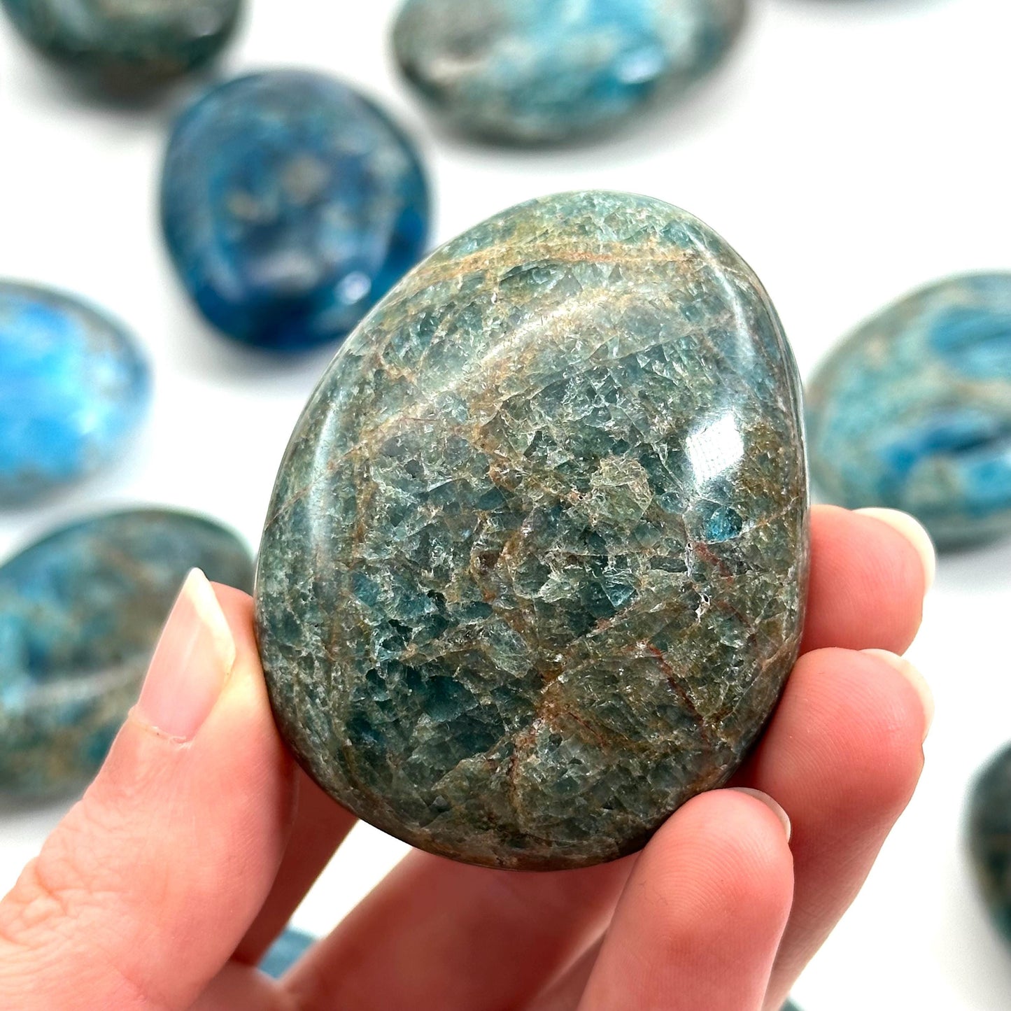 Blue Apatite Palm Stone | Polished Crystal Worry Stone (Throat Chakra)