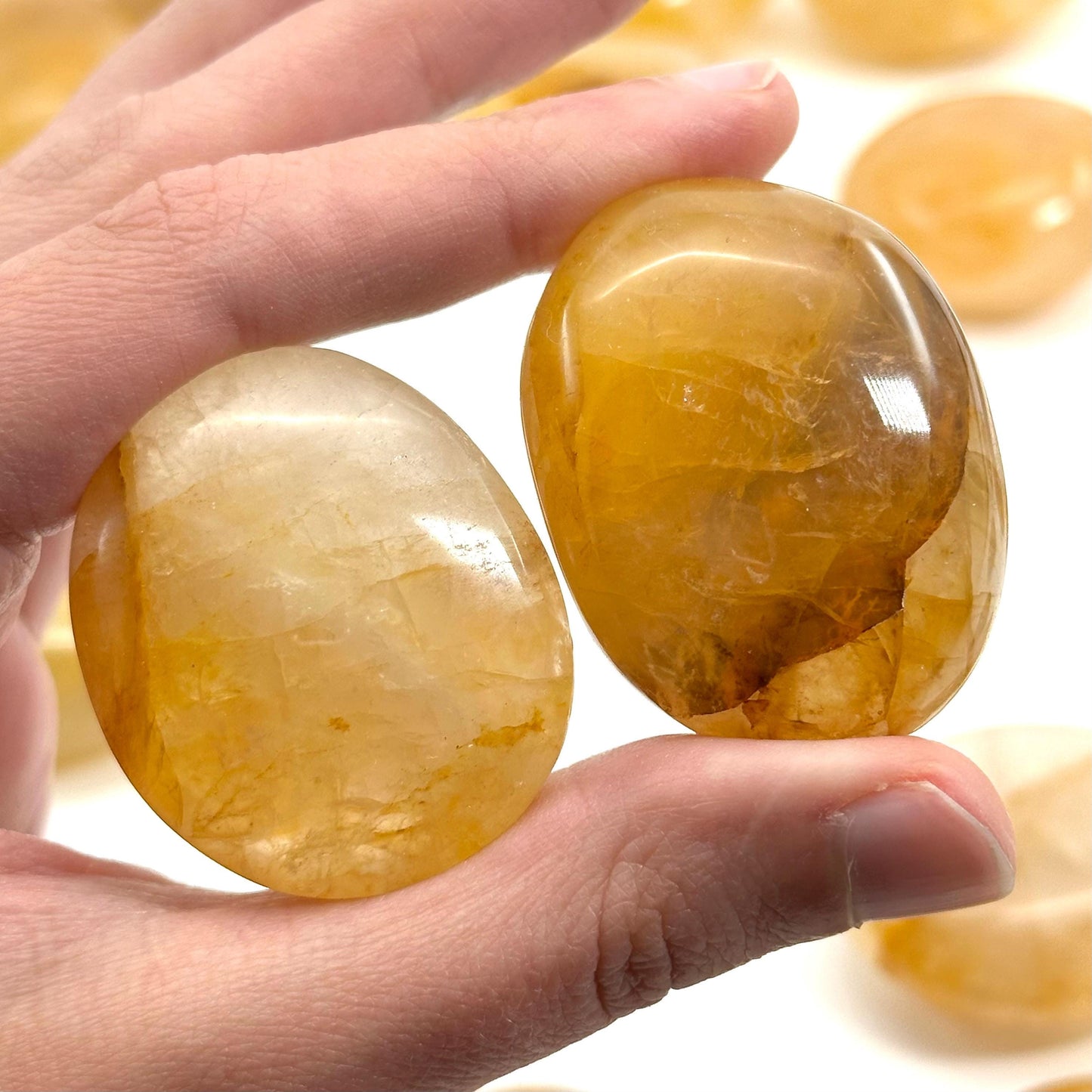 Golden Healer Quartz Palm Stone, golden healer quartz, yellow hematoid quartz palm stone, crystal palm stone, chakra palm stone
