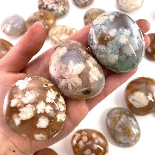 Flower Agate Palm Stone, flower agate palmstone, polished agate