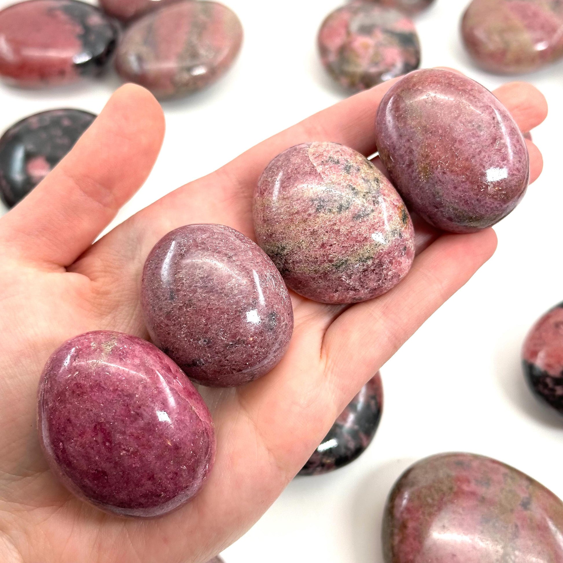 Rhodonite Palm Stone, Rhodonite palmstone, polished Rhodonite, crystal palm stone