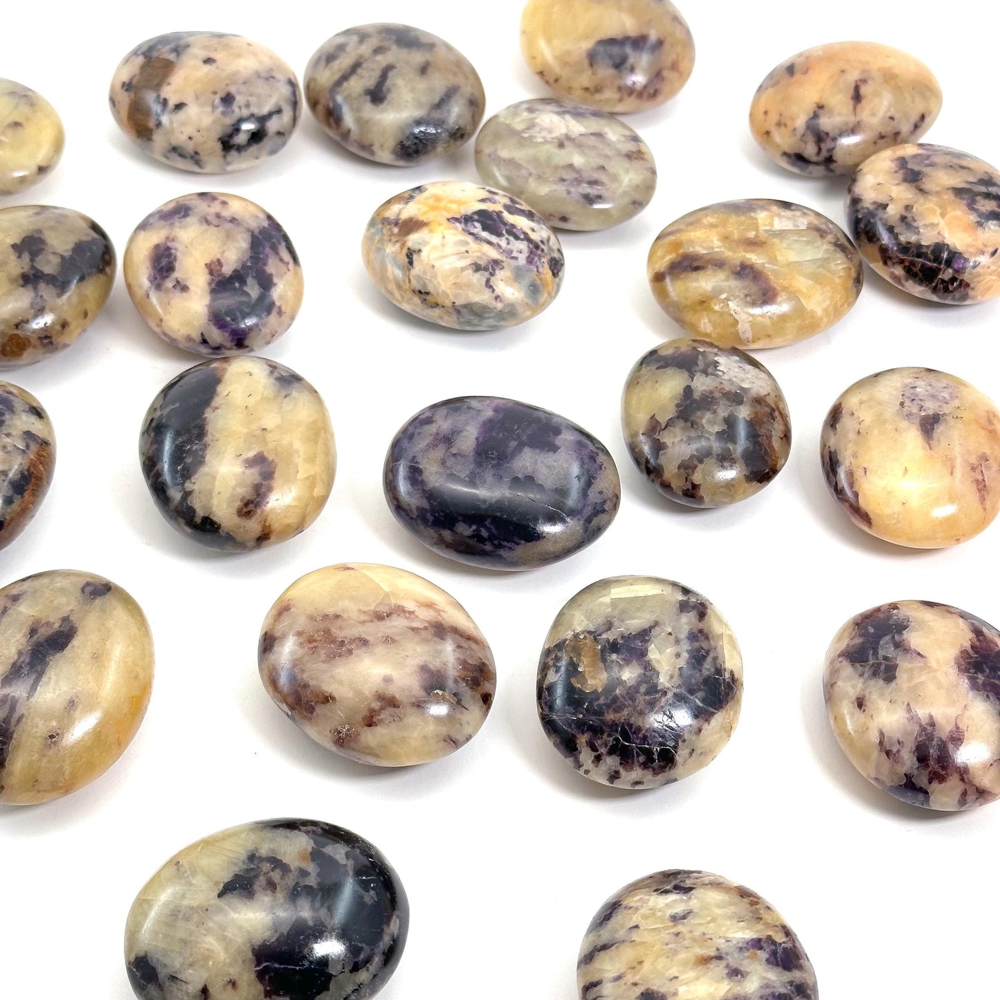 Anhydrite in Calcite Palm Stone | Rare Purple & Yellow Crystal Worry Stone (Crown Chakra)