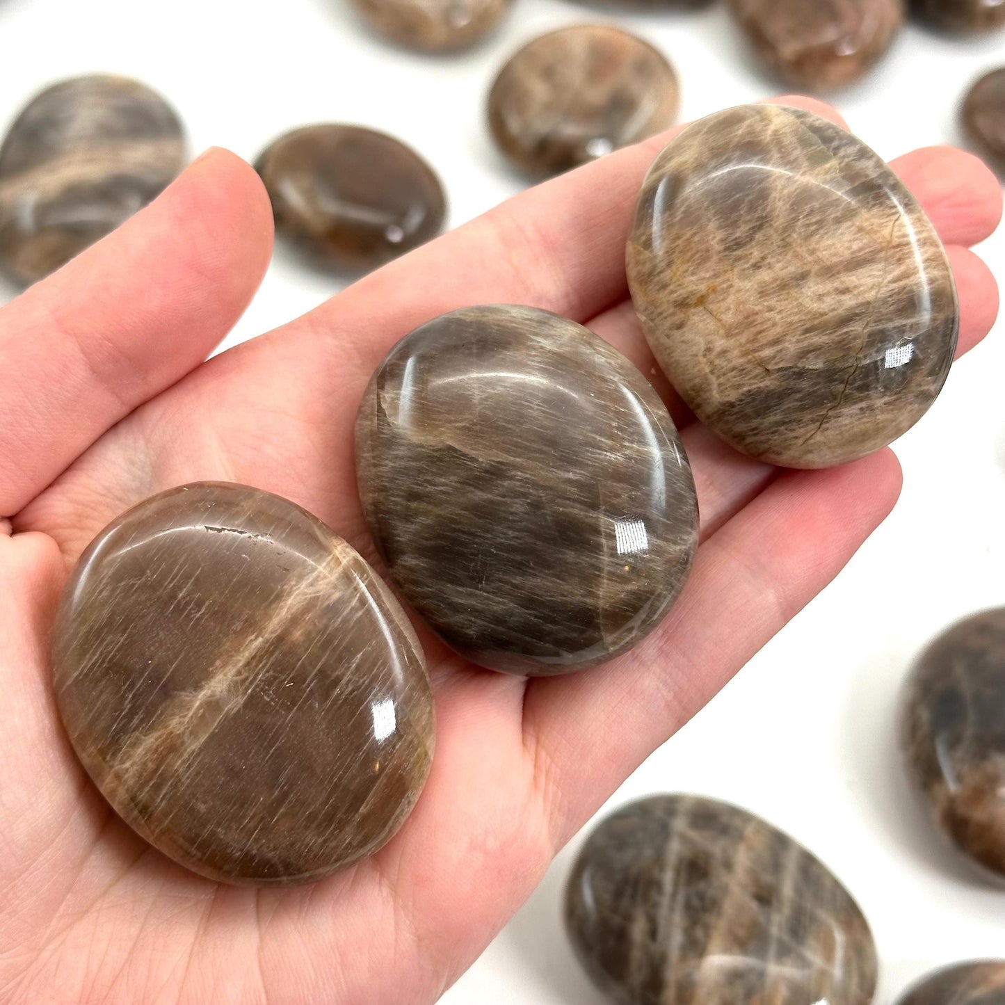 Grey Moonstone Palm Stone | grey moonstone palmstone, pocket stone, worry stone, grey moonstone