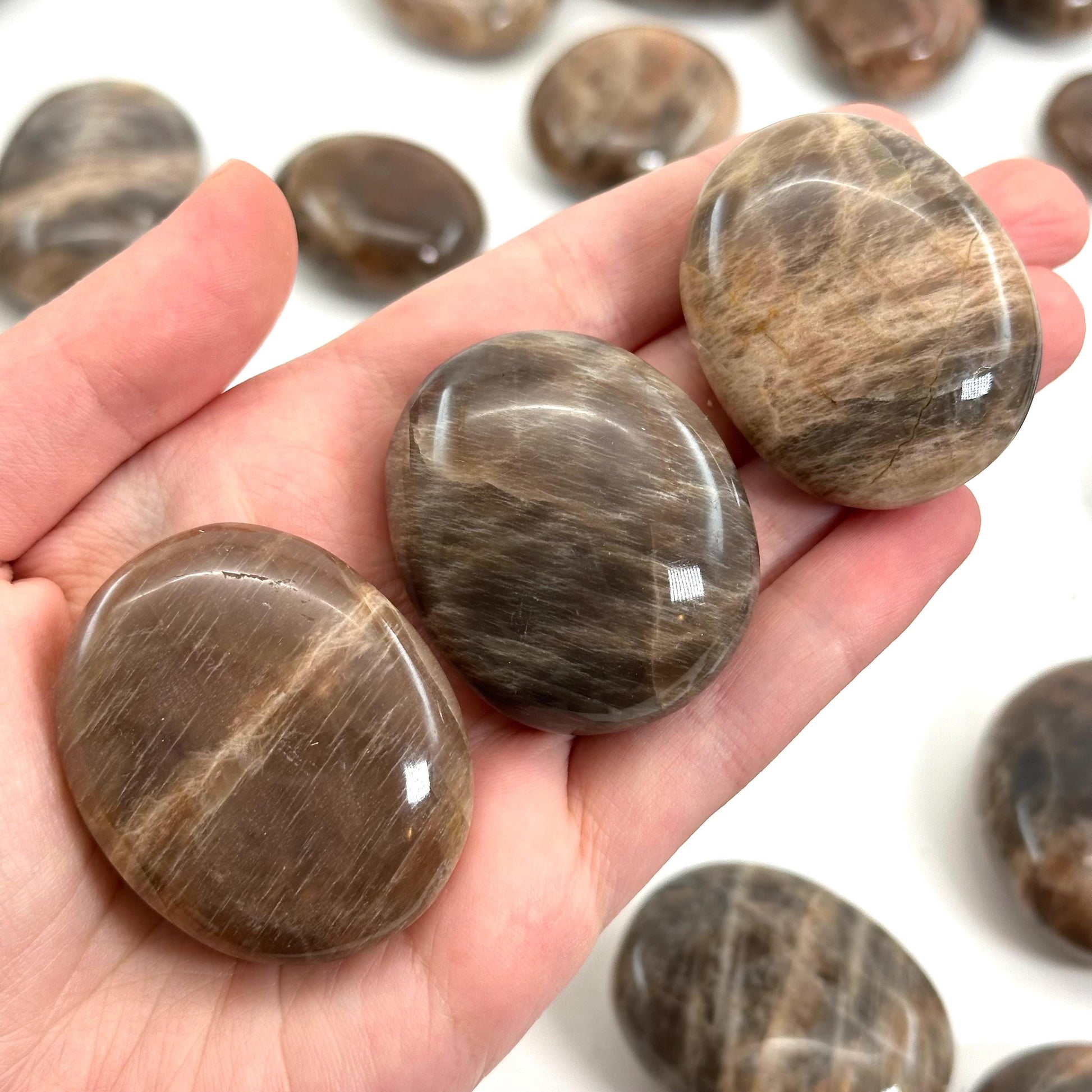 Grey Moonstone Palm Stone | grey moonstone palmstone, pocket stone, worry stone, grey moonstone