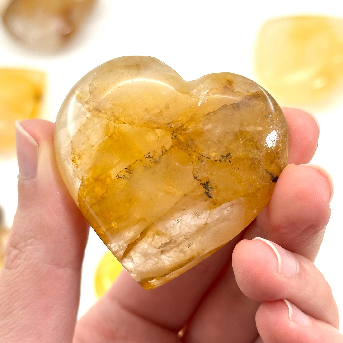 Golden Healed Quartz Heart | Polished Yellow Crystal (Crown Chakra)