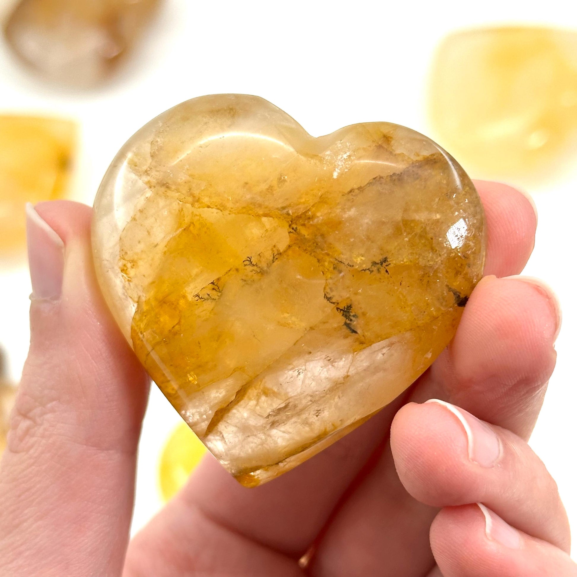 Golden Healed Quartz Heart | Polished Yellow Crystal (Crown Chakra)