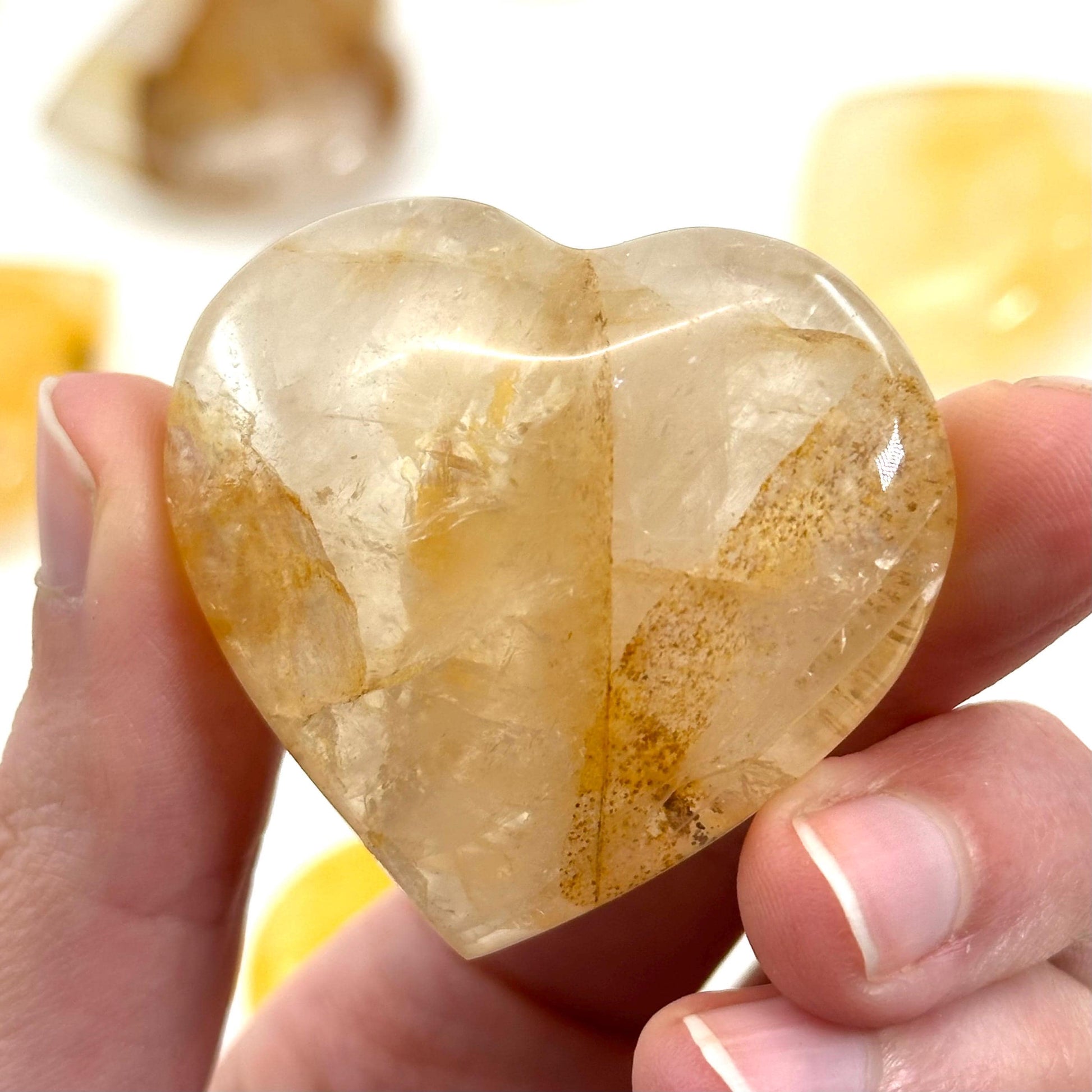Golden Healed Quartz Heart | Polished Yellow Crystal (Crown Chakra)