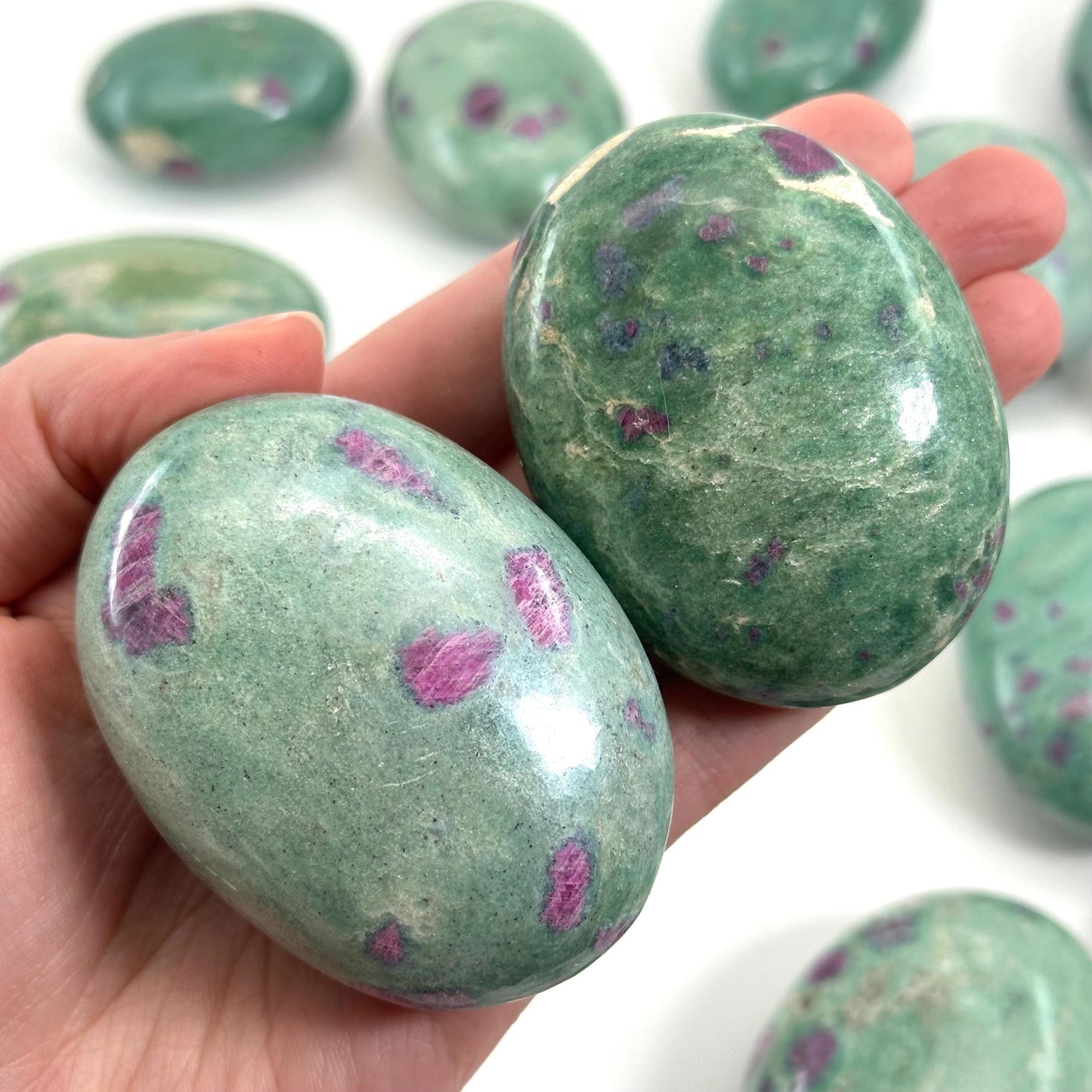 Ruby in Fuchsite Palm Stone | Polished Green and Pink Crystal (Heart & Root Chakra)