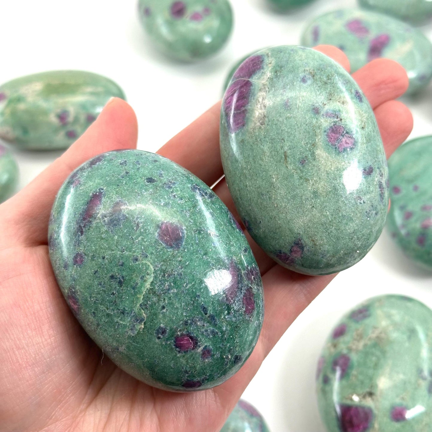 Ruby in Fuchsite Palm Stone | Polished Green and Pink Crystal (Heart & Root Chakra)