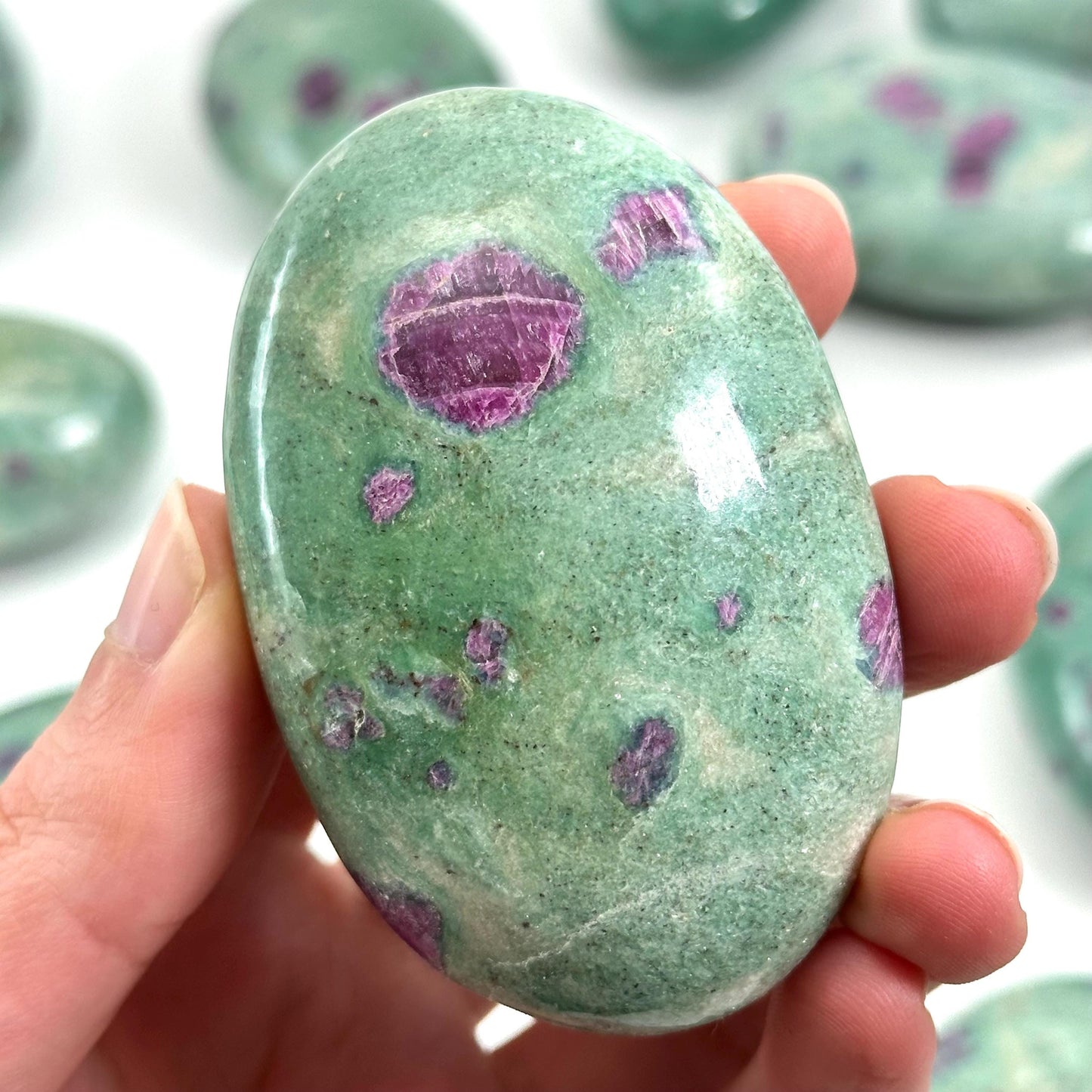 Ruby in Fuchsite Palm Stone | Polished Green and Pink Crystal (Heart & Root Chakra)