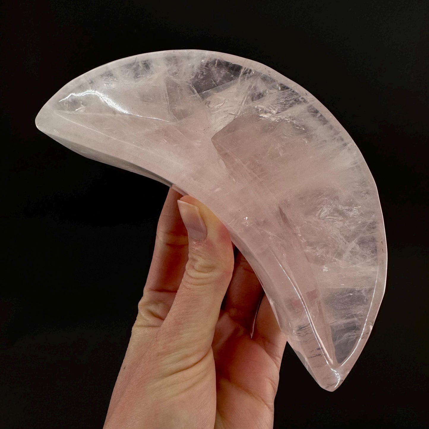 Rose Quartz Moon Bowl | Polished Crystal Trinket Dish