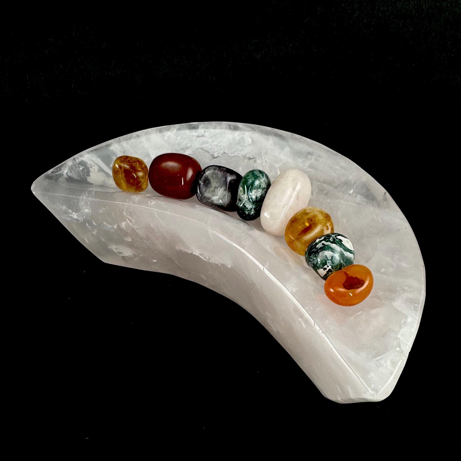 Rose Quartz Moon Bowl | Polished Crystal Trinket Dish