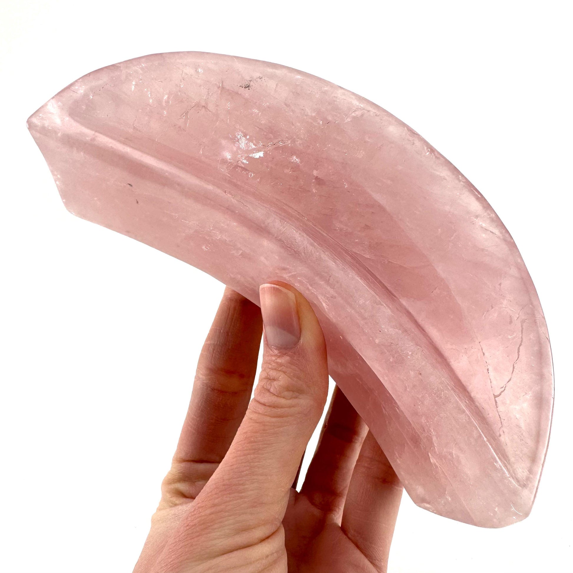 Rose Quartz Moon Bowl | Polished Crystal Trinket Dish
