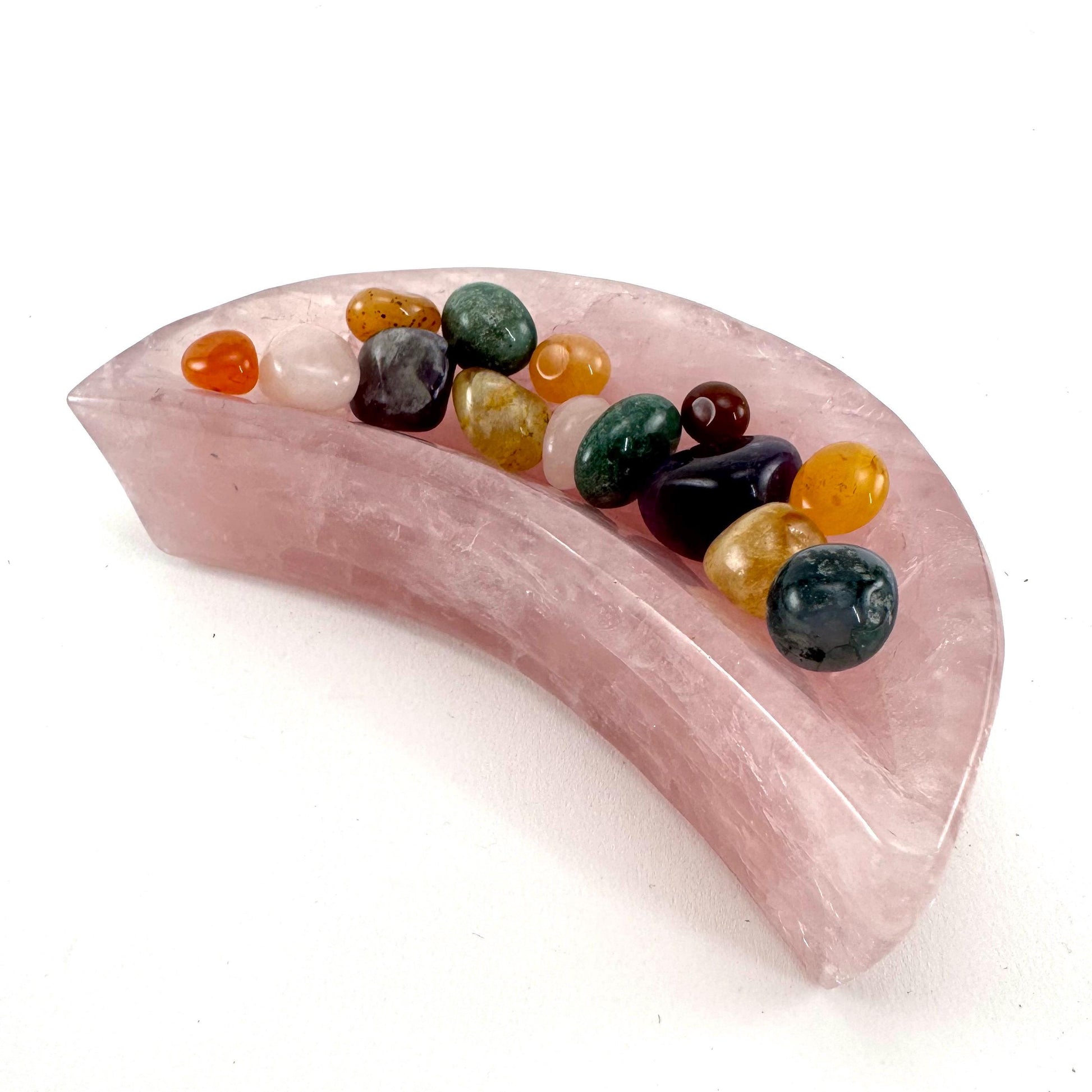 Rose Quartz Moon Bowl | Polished Crystal Trinket Dish