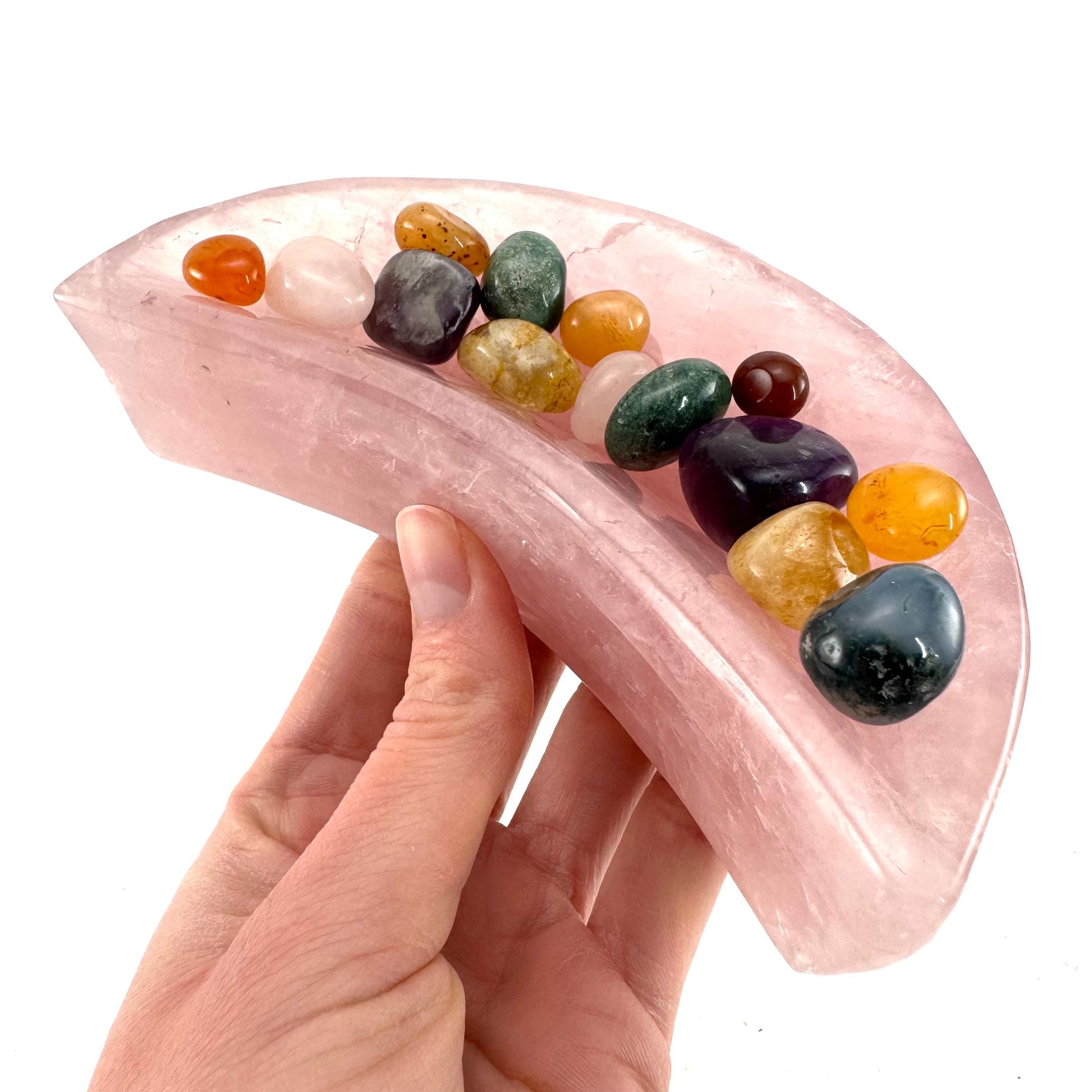 Rose Quartz Moon Bowl | Polished Crystal Trinket Dish