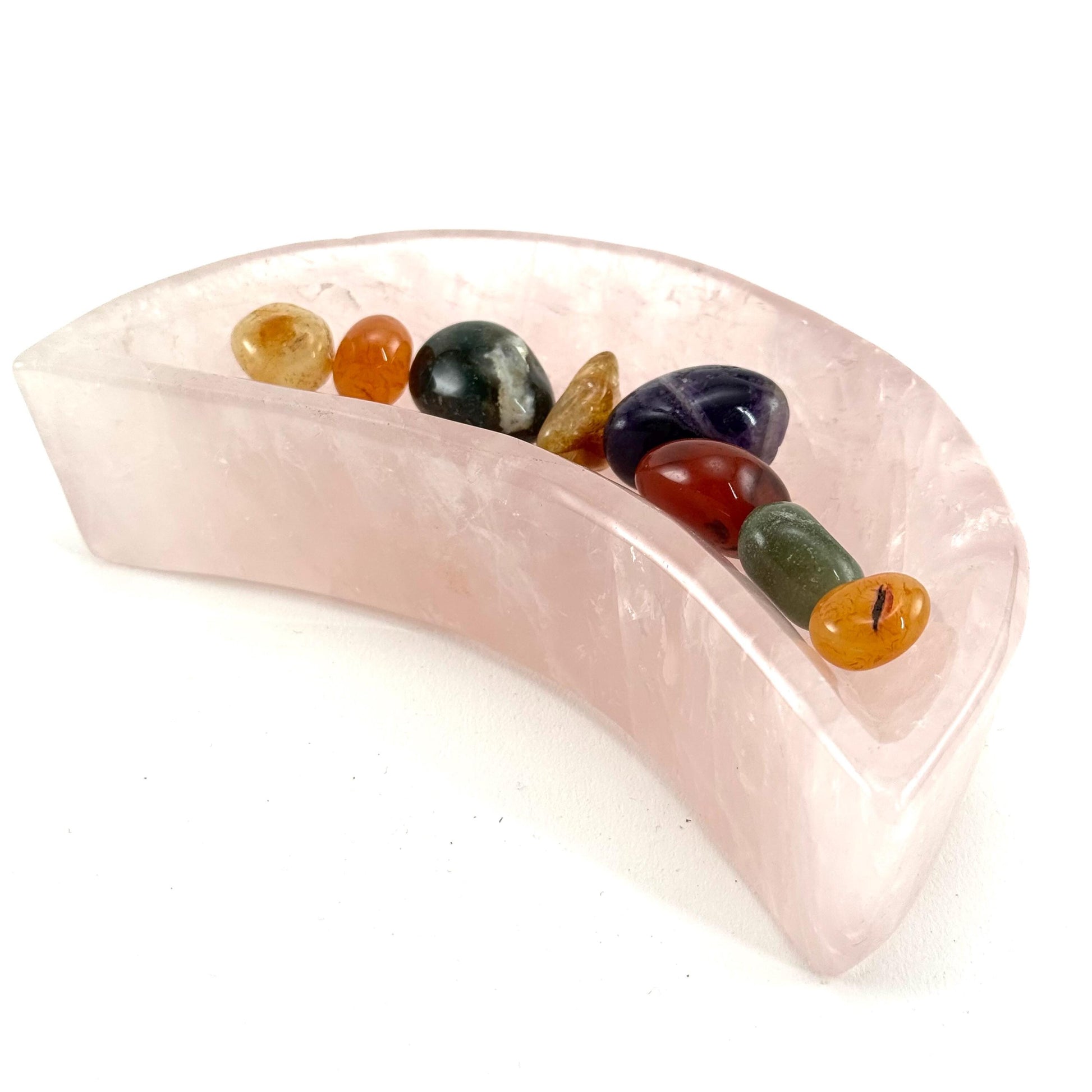 Rose Quartz Moon Bowl | Polished Crystal Trinket Dish