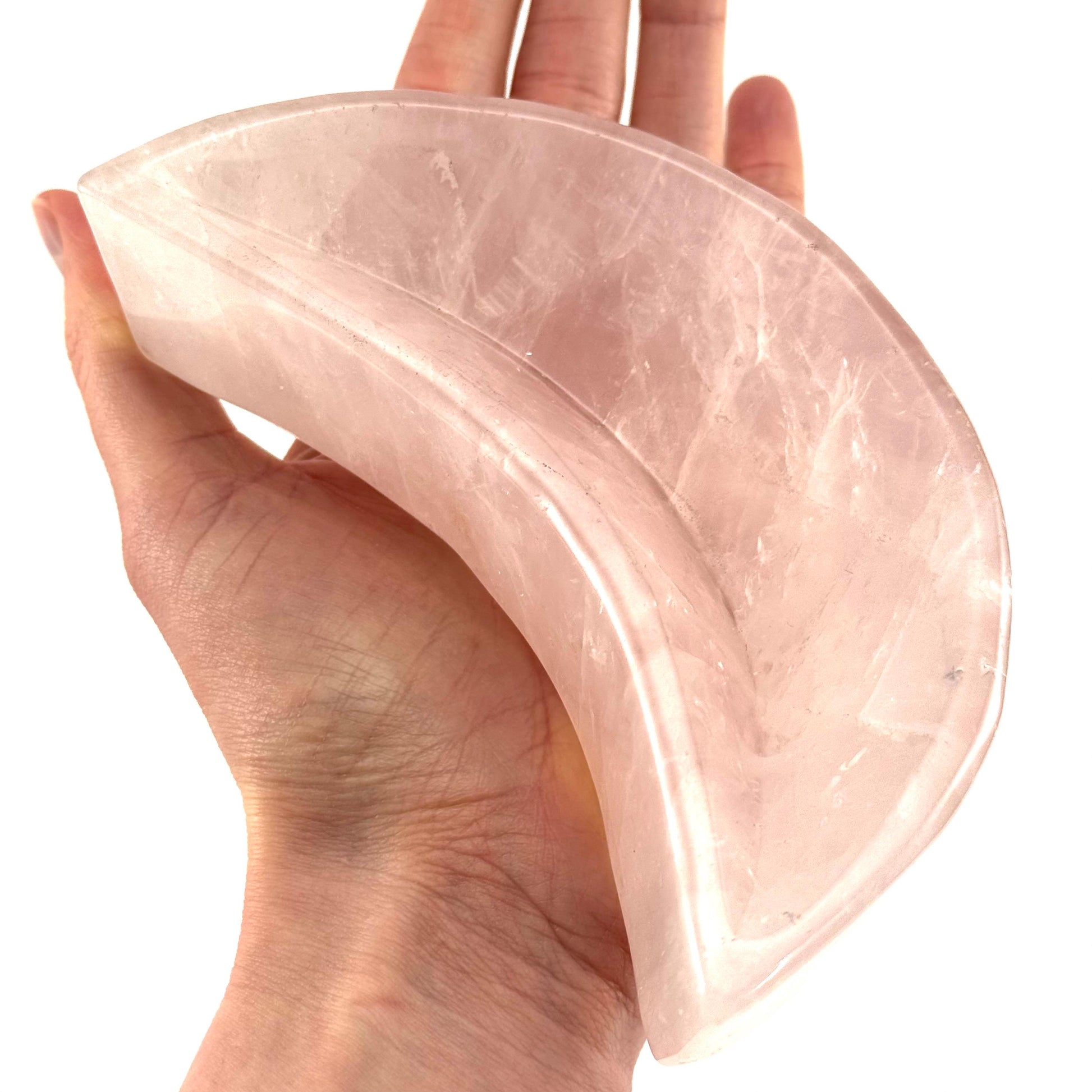 Rose Quartz Moon Bowl | Polished Crystal Trinket Dish