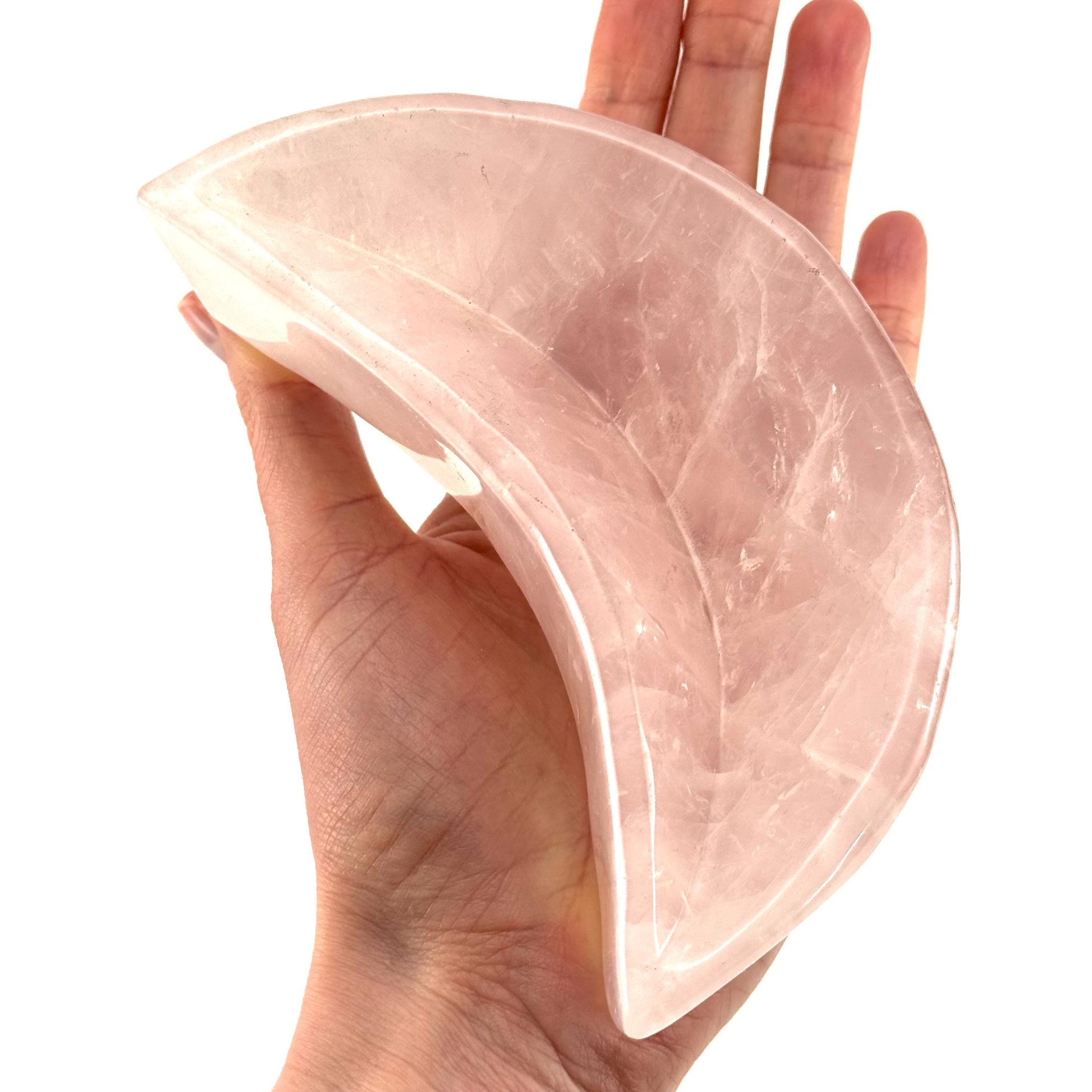 Rose Quartz Moon Bowl | Polished Crystal Trinket Dish