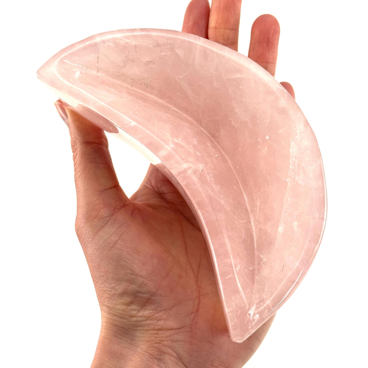 Rose Quartz Moon Bowl | Polished Crystal Trinket Dish